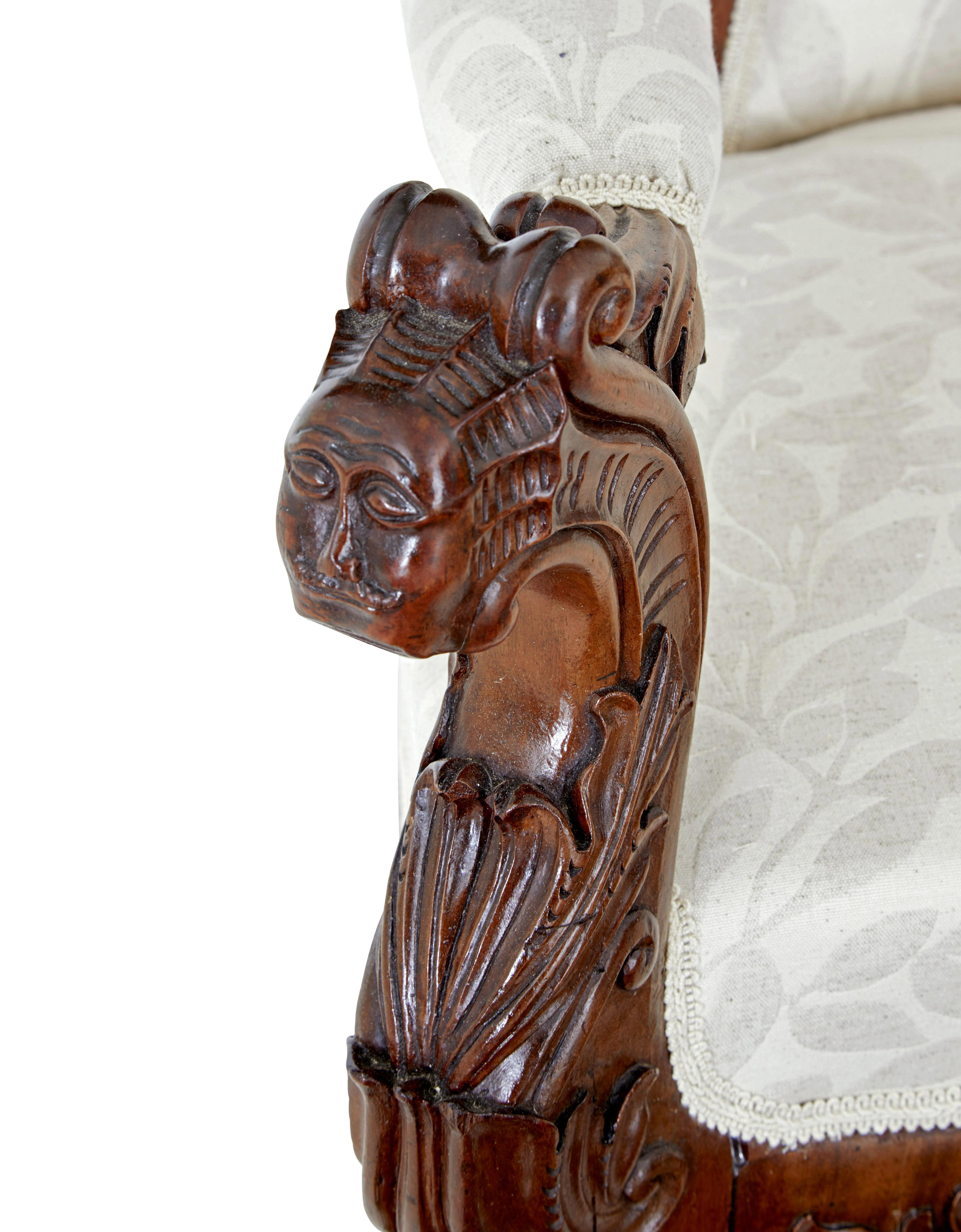 Tissu Mid 19th century carved walnut armchair en vente