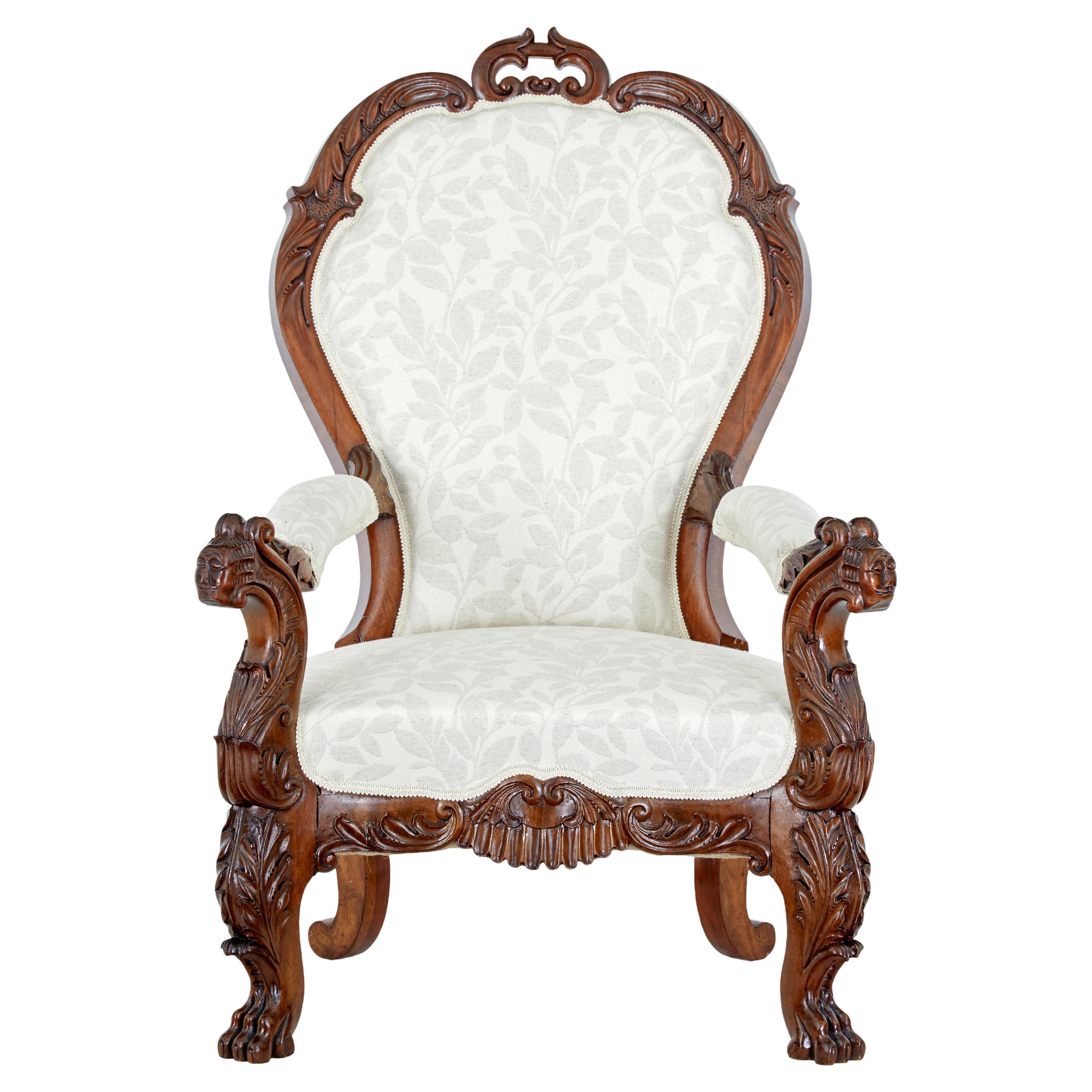 Mid 19th century carved walnut armchair For Sale