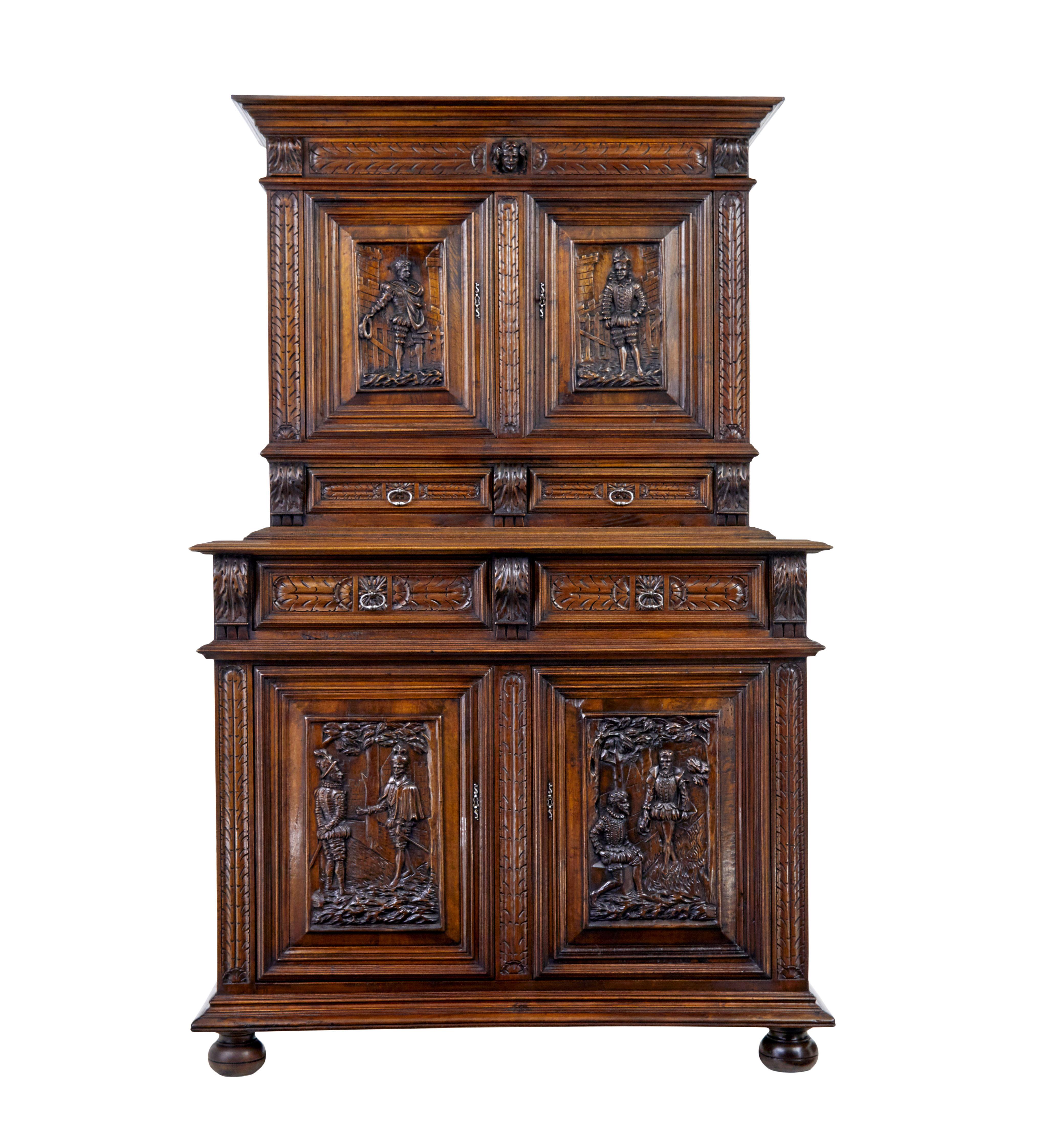 Renaissance Revival Mid 19th century carved walnut Italian cabinet For Sale