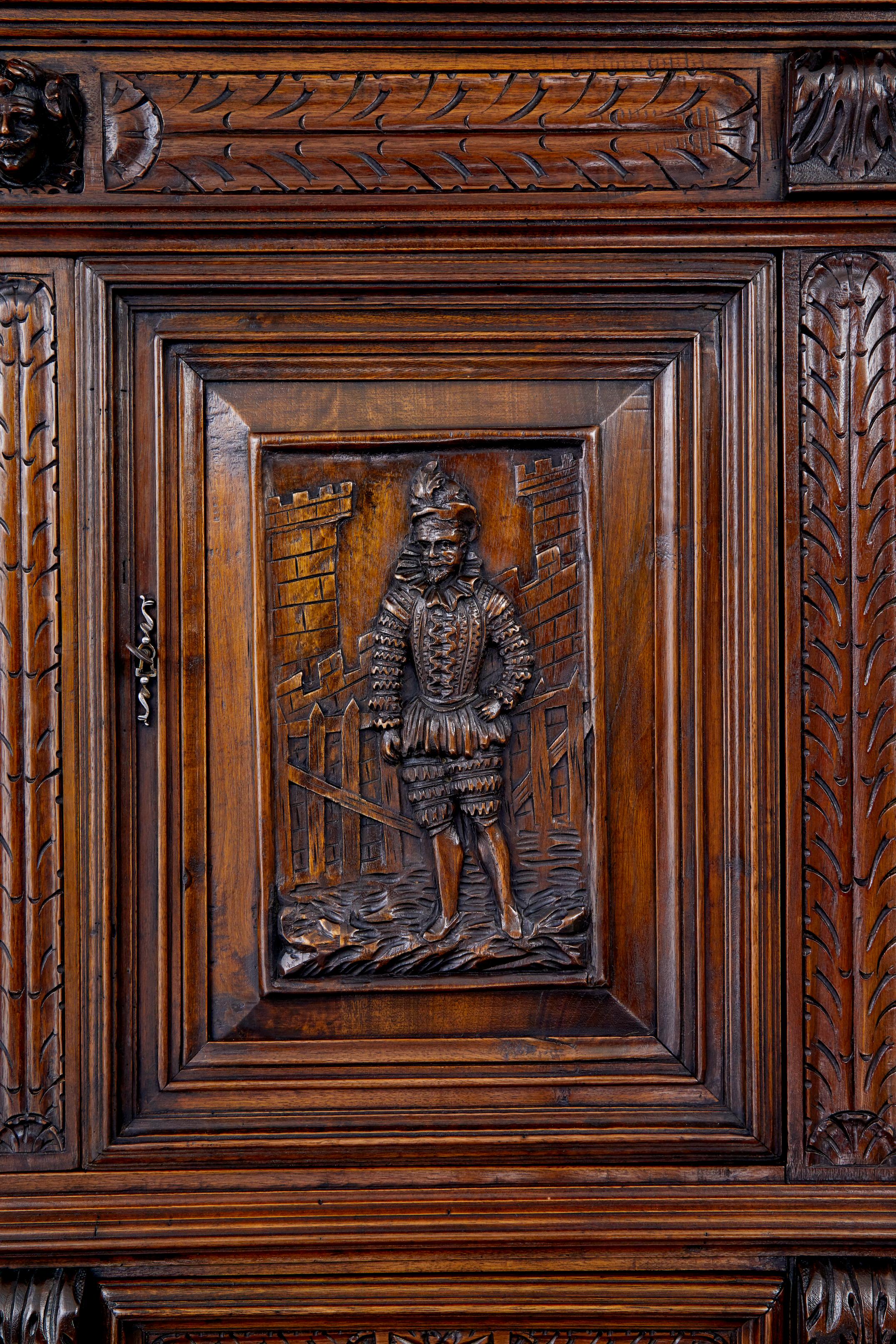 Walnut Mid 19th century carved walnut Italian cabinet For Sale