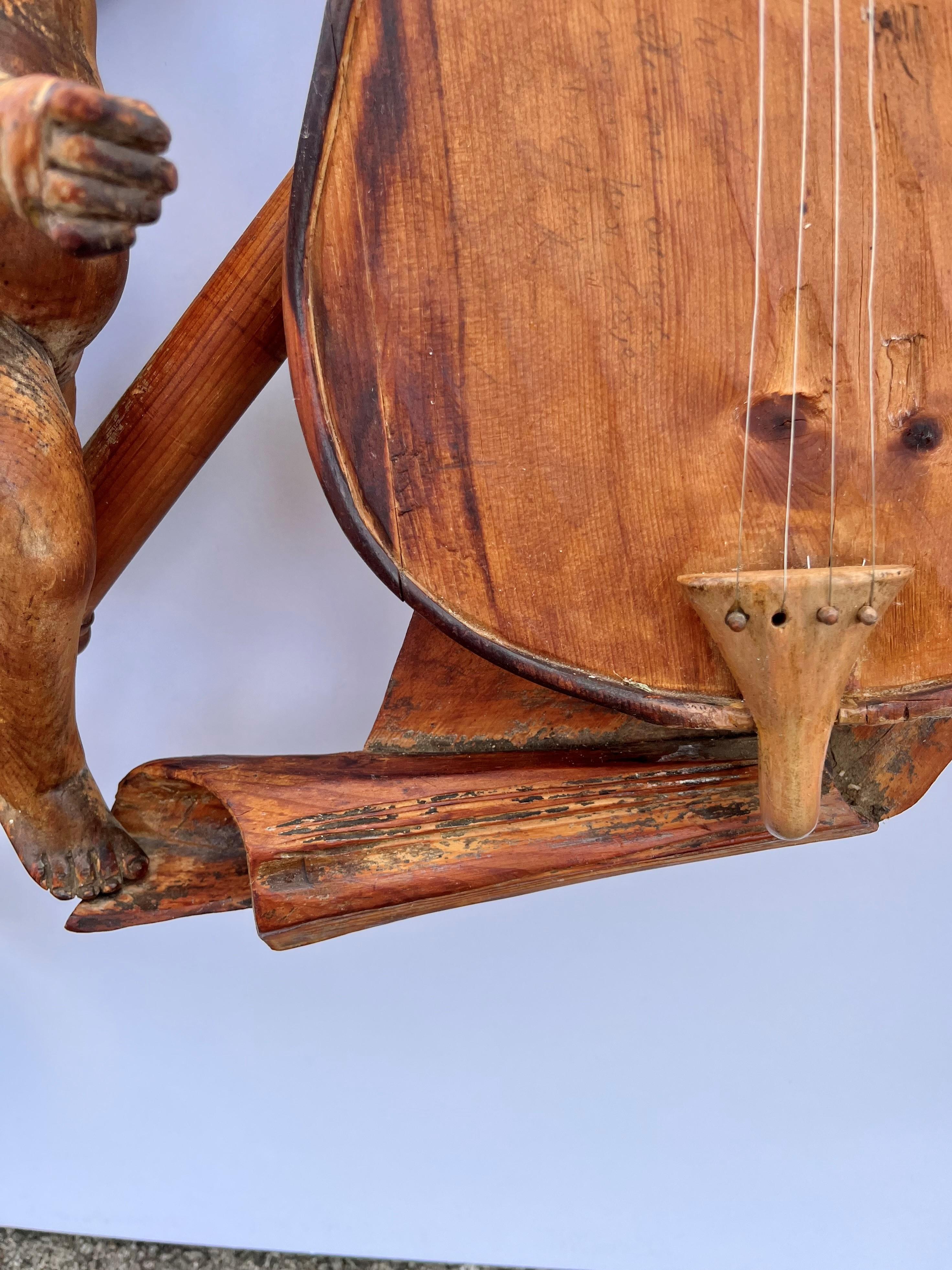 Mid-19th Century Carved Wood Musical Wall or Boiserie Violin Trophy with Cherubs 5