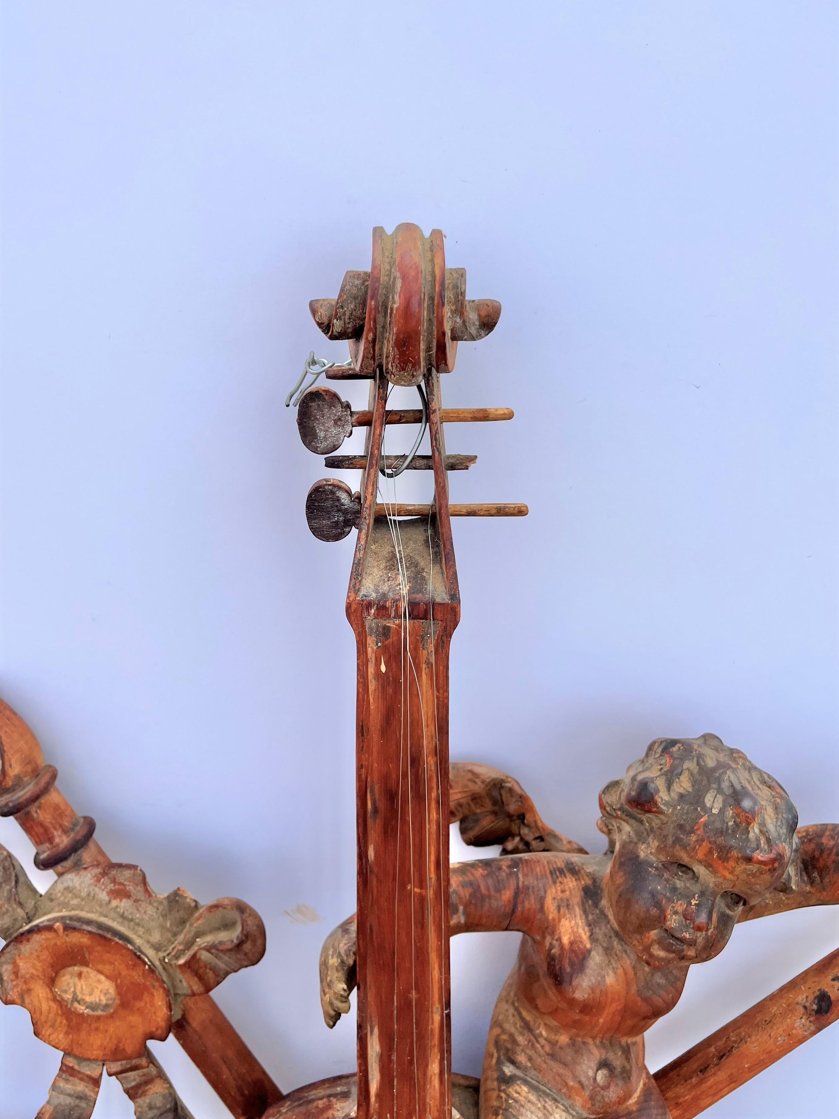 Mid-19th Century Carved Wood Musical Wall or Boiserie Violin Trophy with Cherubs 2