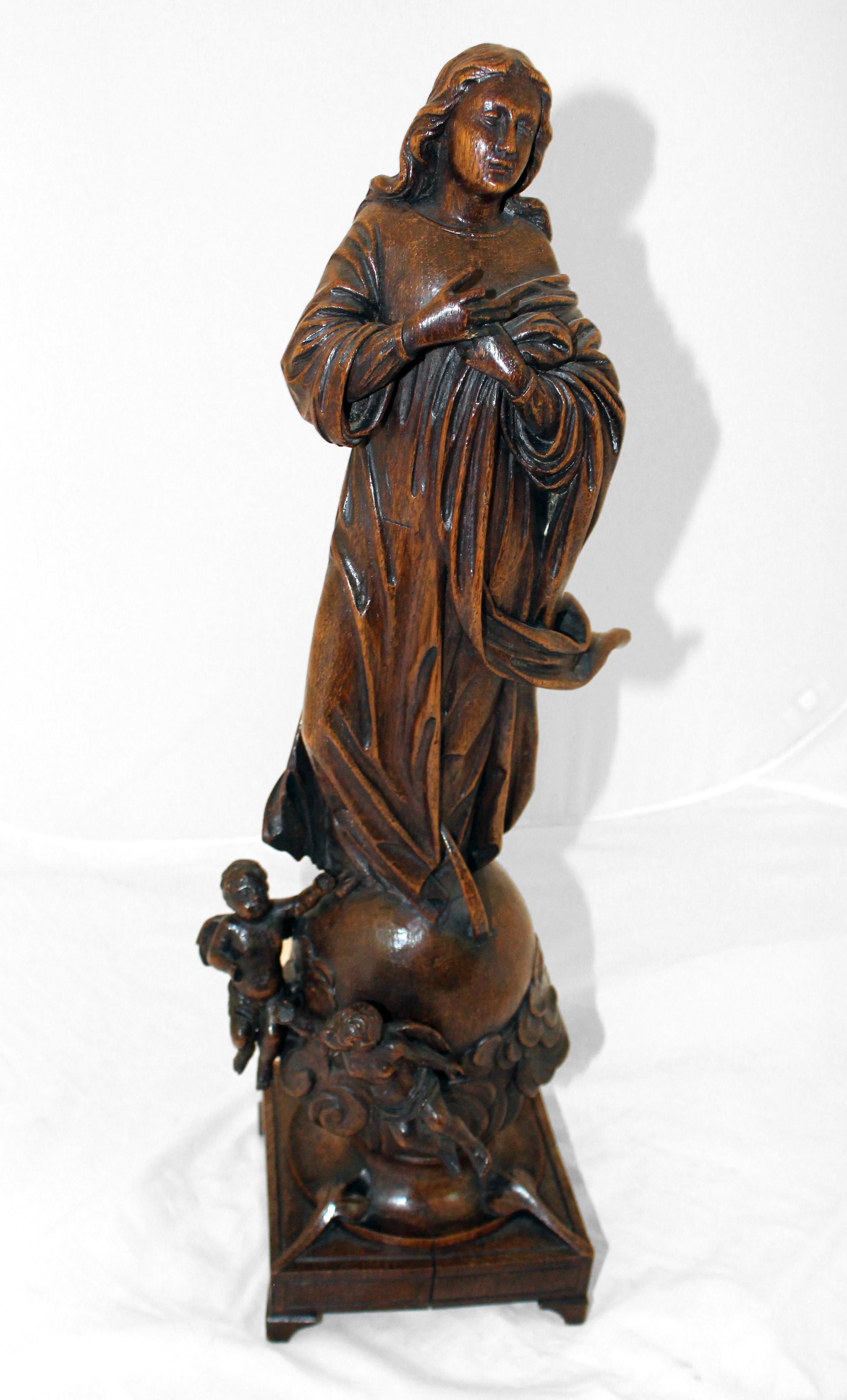 European Mid-19th Century Carving of the Assumption of Mary