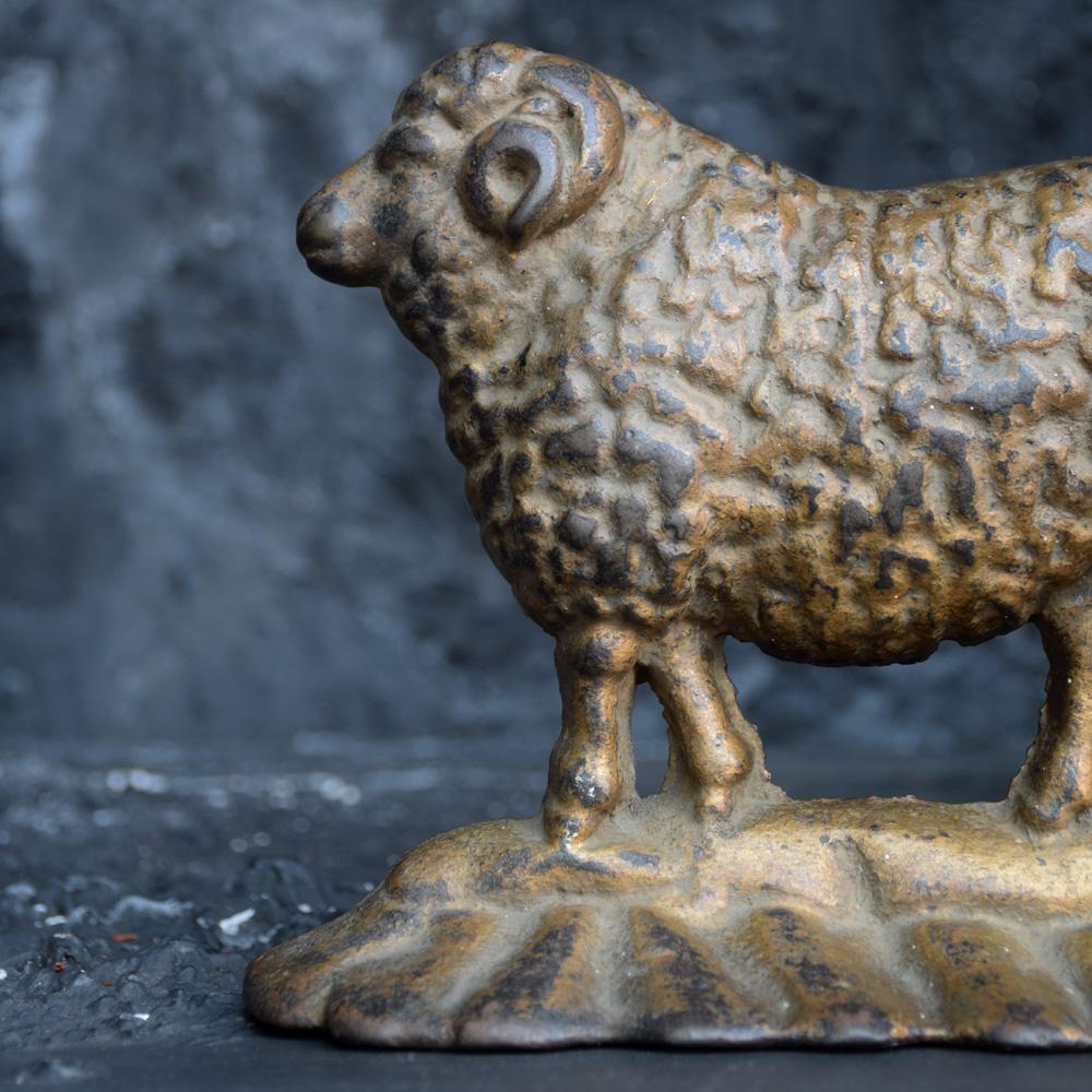 Victorian Mid-19th Century Cast Iron English Gilt Gold Ram Doorstop