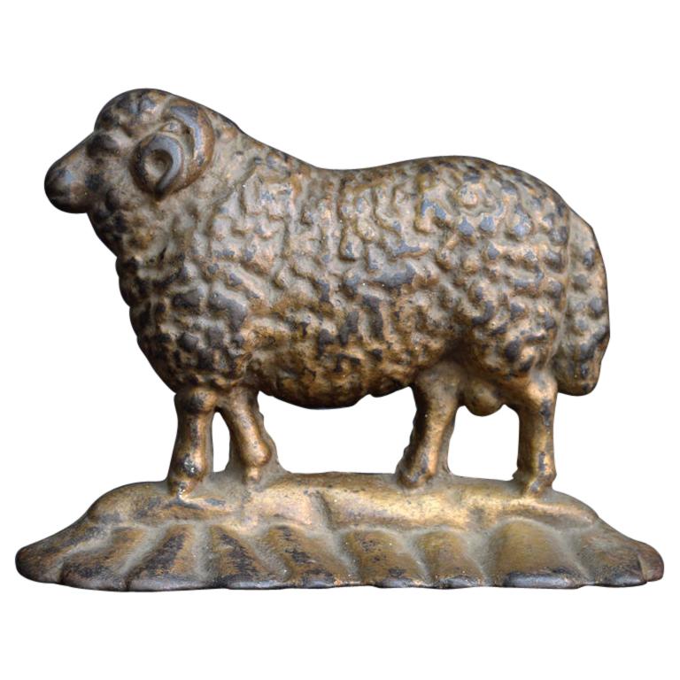 Mid-19th Century Cast Iron English Gilt Gold Ram Doorstop