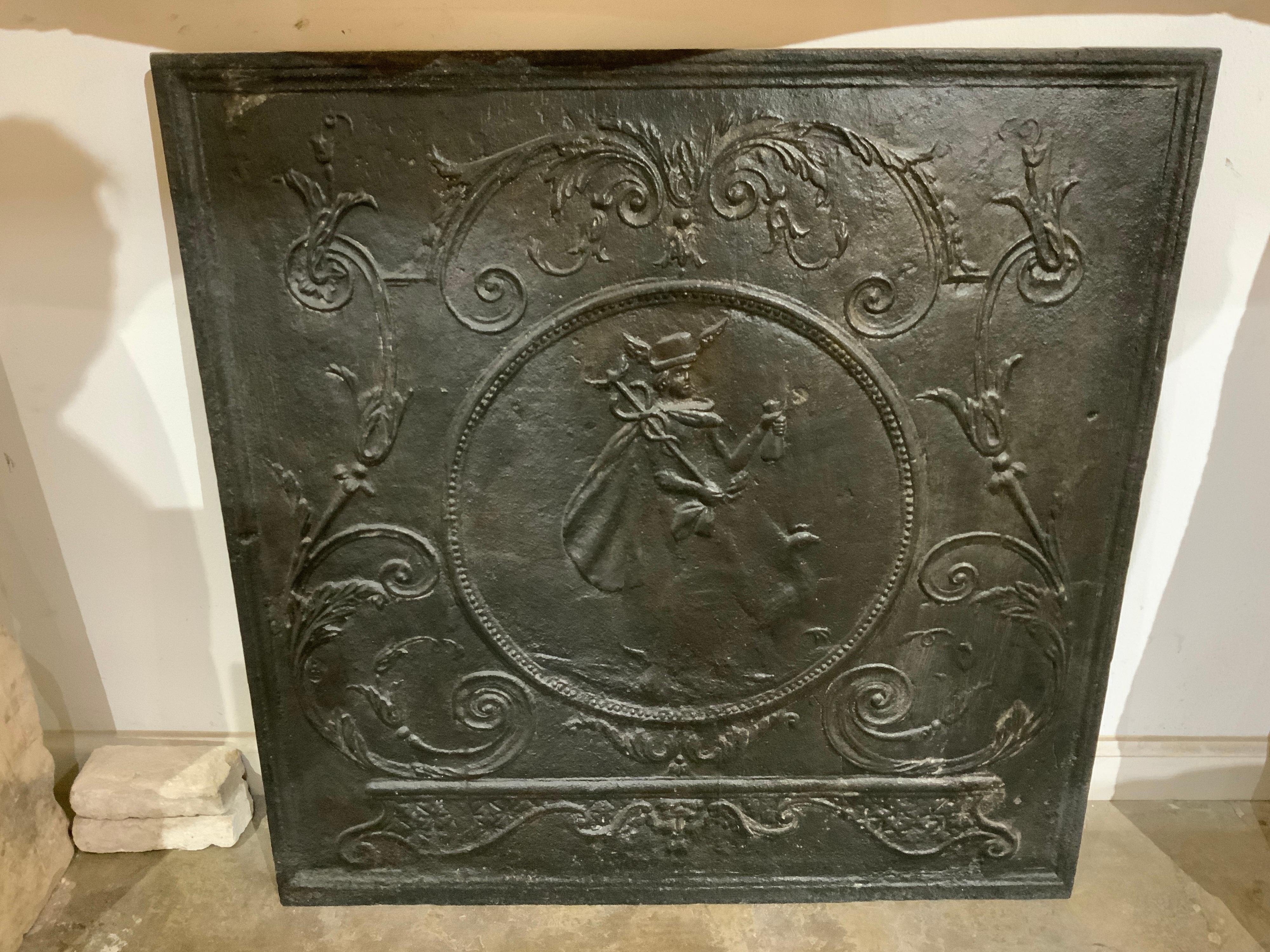 French Mid-19th Century Cast Iron Fireback from France For Sale