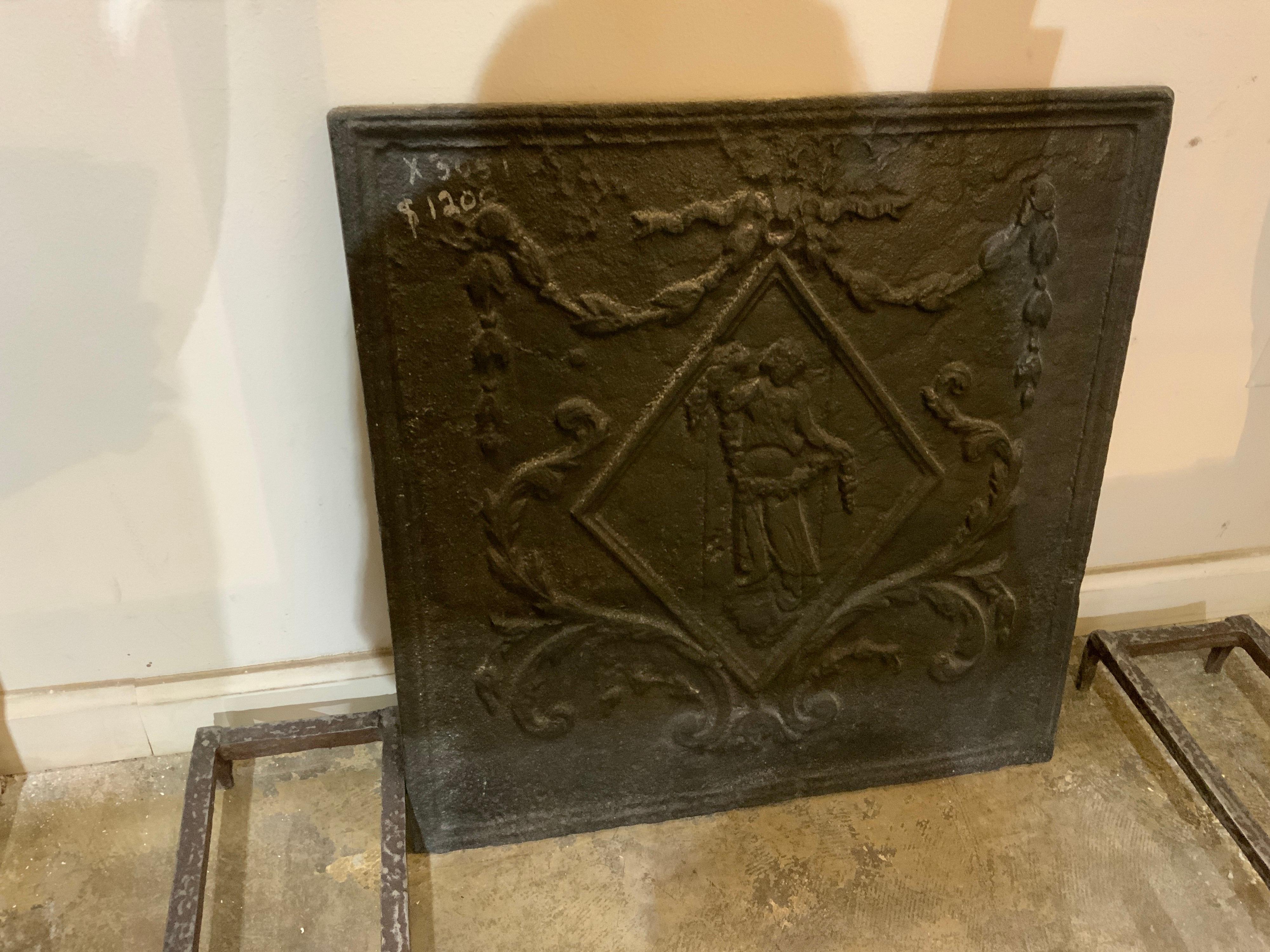 Mid-19th Century Cast Iron Fireback from France In Good Condition For Sale In Dallas, TX