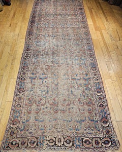 Antique Caucasian Karabagh Gallery Rug, Pistachio Green Wool, 1850s, 7' x 19'