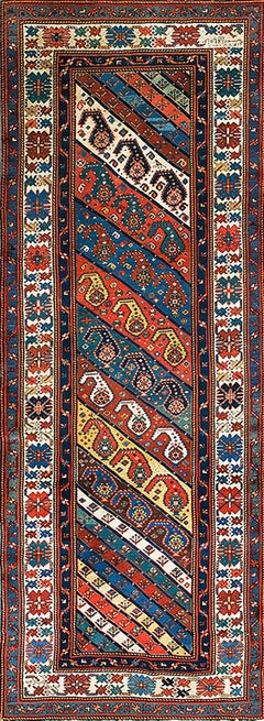 Tapis caucasien Shirvan du milieu du 19ème siècle ( 3'8" x 9'8" - 112 x 295 )