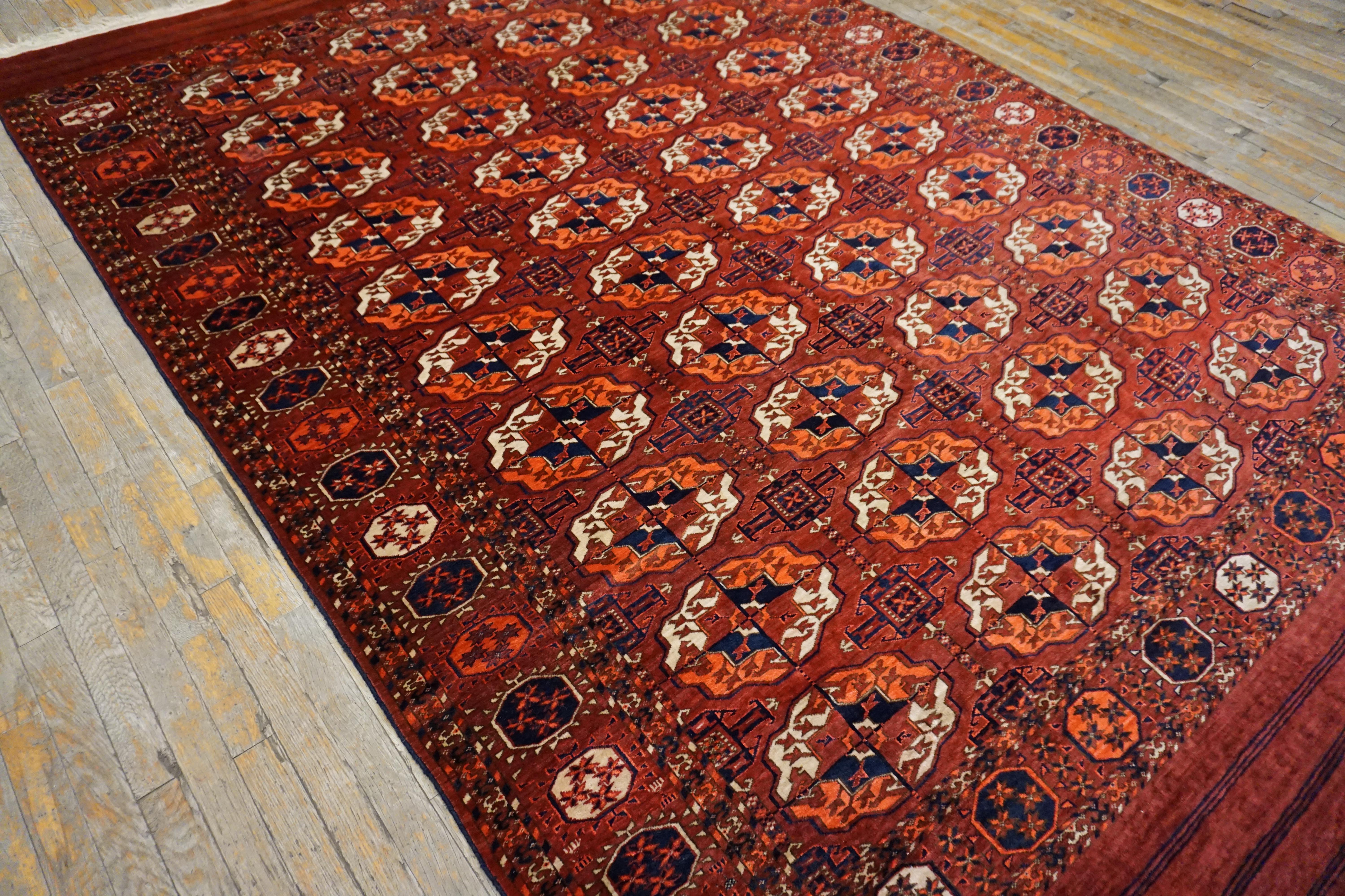 Turco Tappeto Tekke Turkmen dell'Asia centrale della metà del XIX secolo (6'9'' x 10'3'' - 206 x 312) in vendita