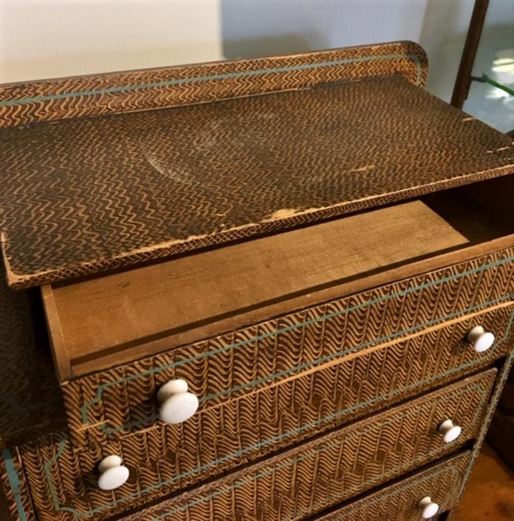 Folk Art Mid-19th Century Child’s Grain Painted Miniature Chest of Drawers For Sale