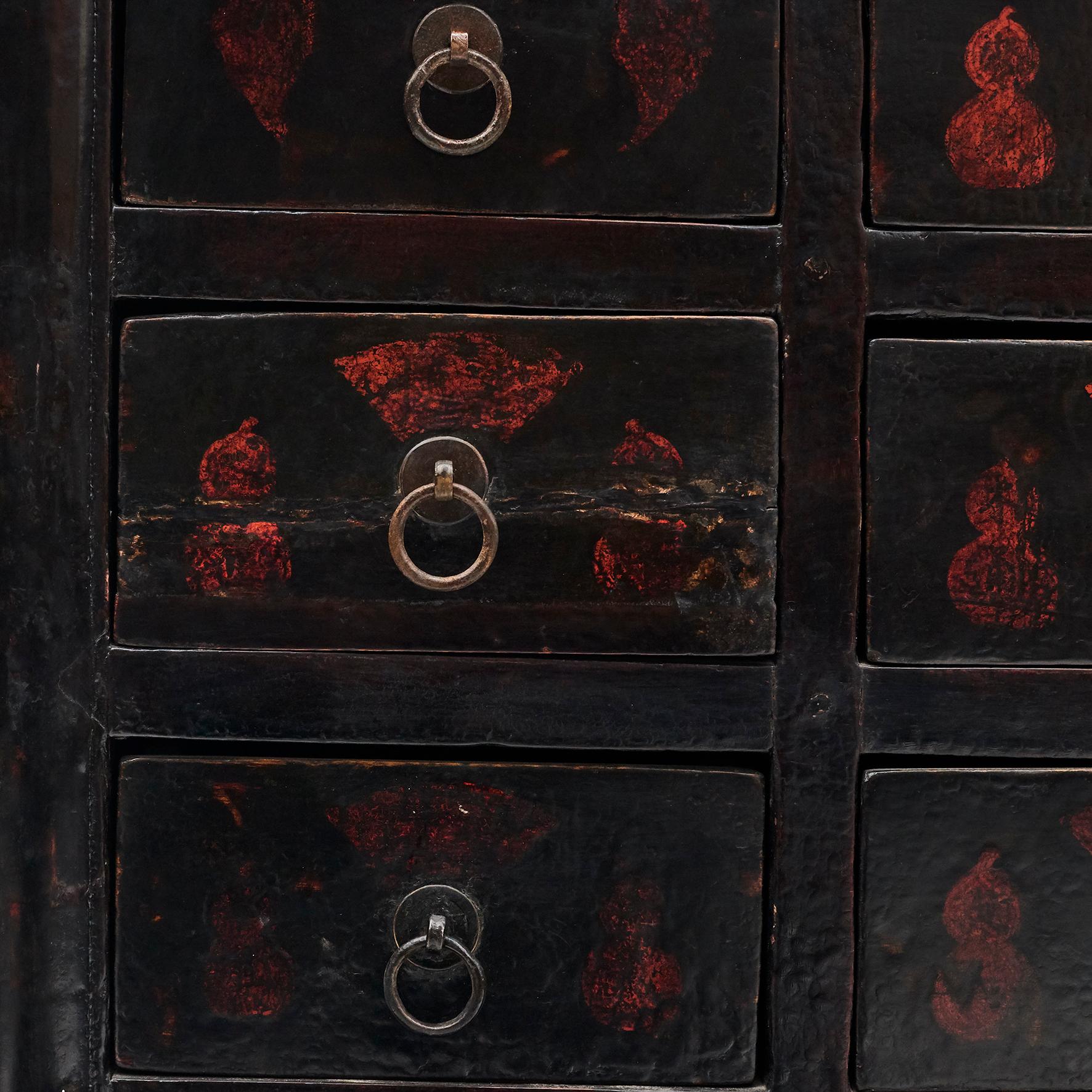 Lacquered Mid-19th Century Chinese Apothecary Medicine Cabinet with 28 Drawers