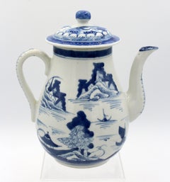 Mid-19th Century Chinese Blue Canton Covered Coffee Pot