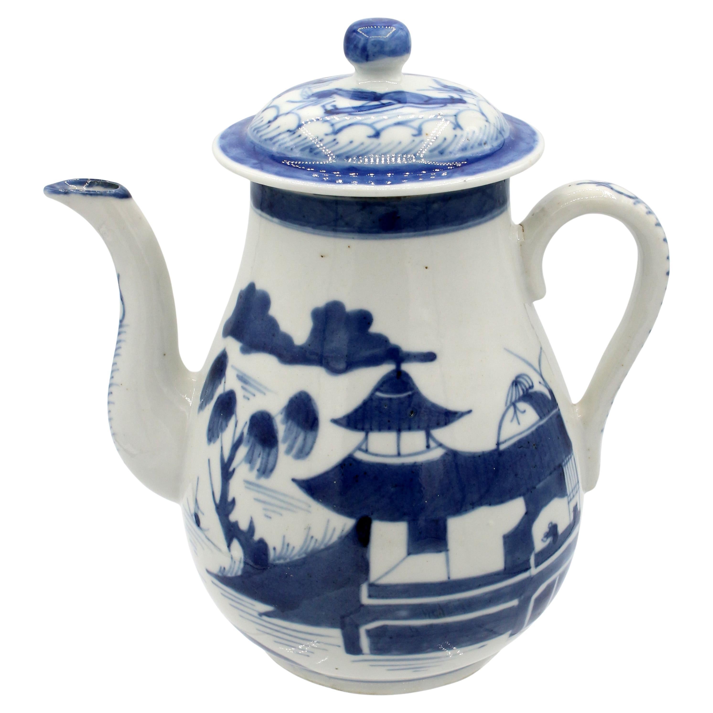 Mid-19th Century Chinese Blue Canton Covered Coffee Pot