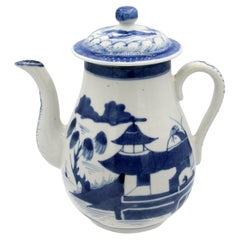 Mid-19th Century Chinese Blue Canton Covered Coffee Pot