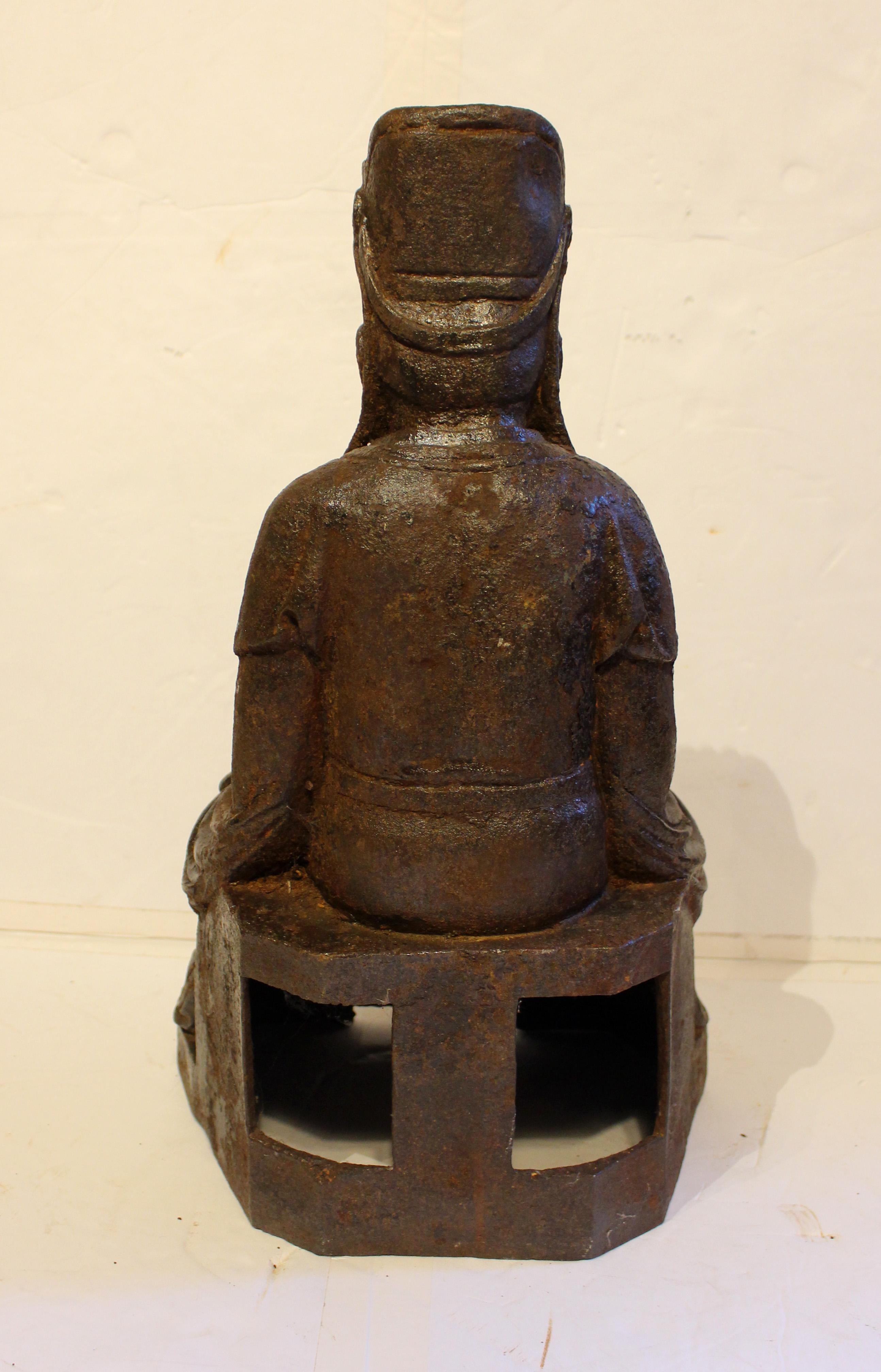Qing Mid-19th Century Chinese Cast Iron Seated Figure For Sale