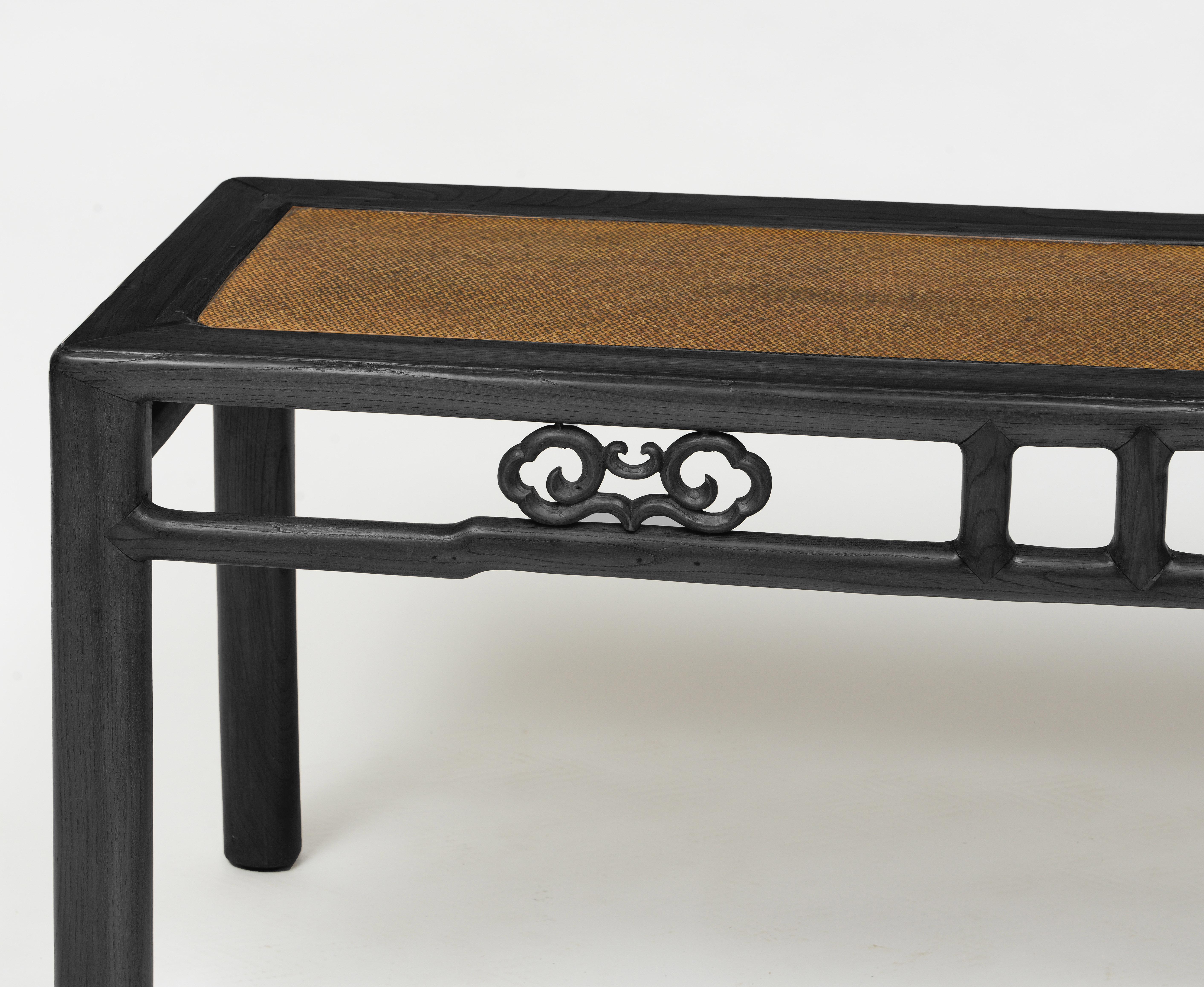 Hand-Carved Mid 19th Century Chinese Ebonized Bench For Sale