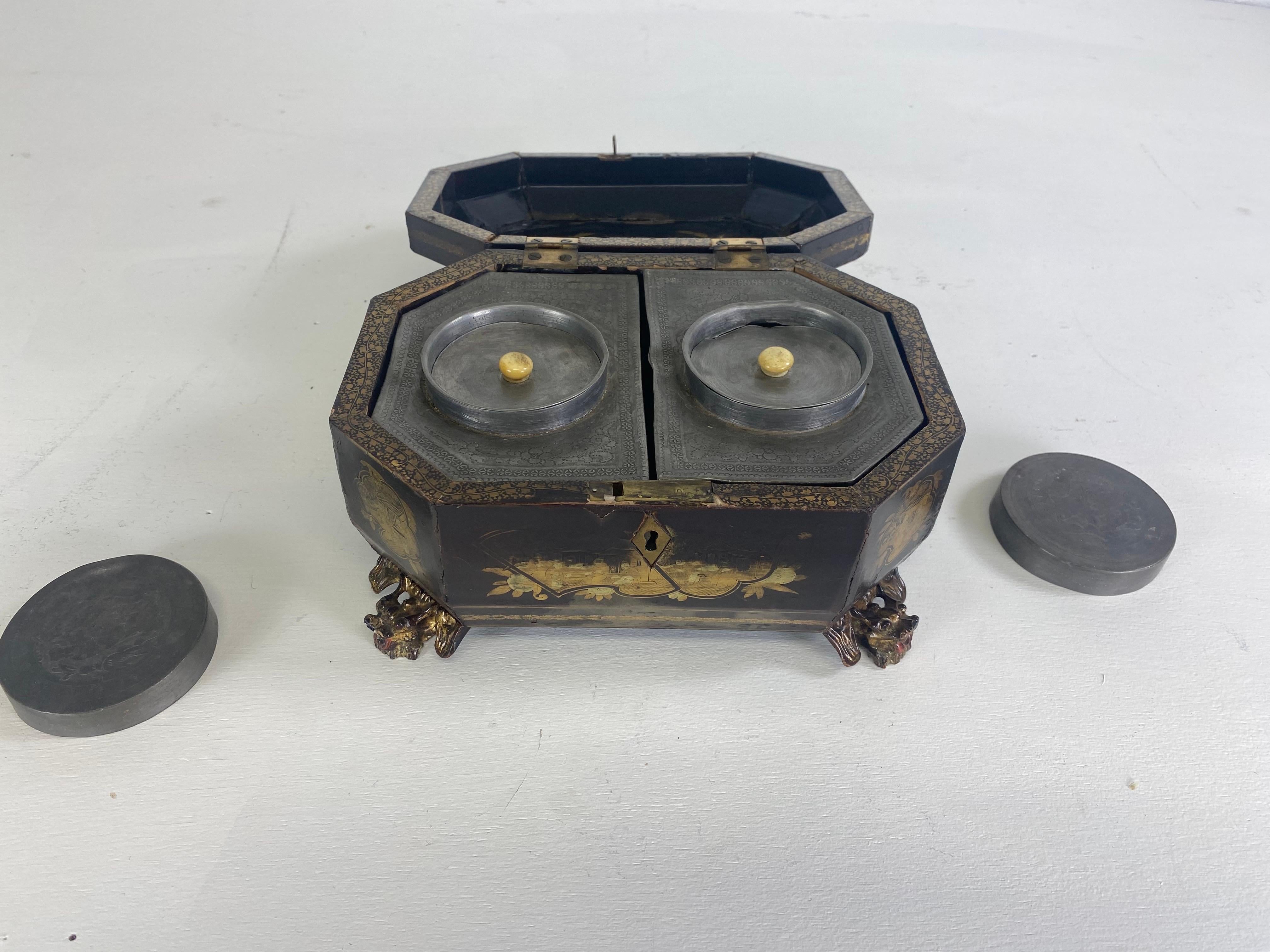 Chinese Export Mid 19th century Chinese export hand painted tea caddy For Sale