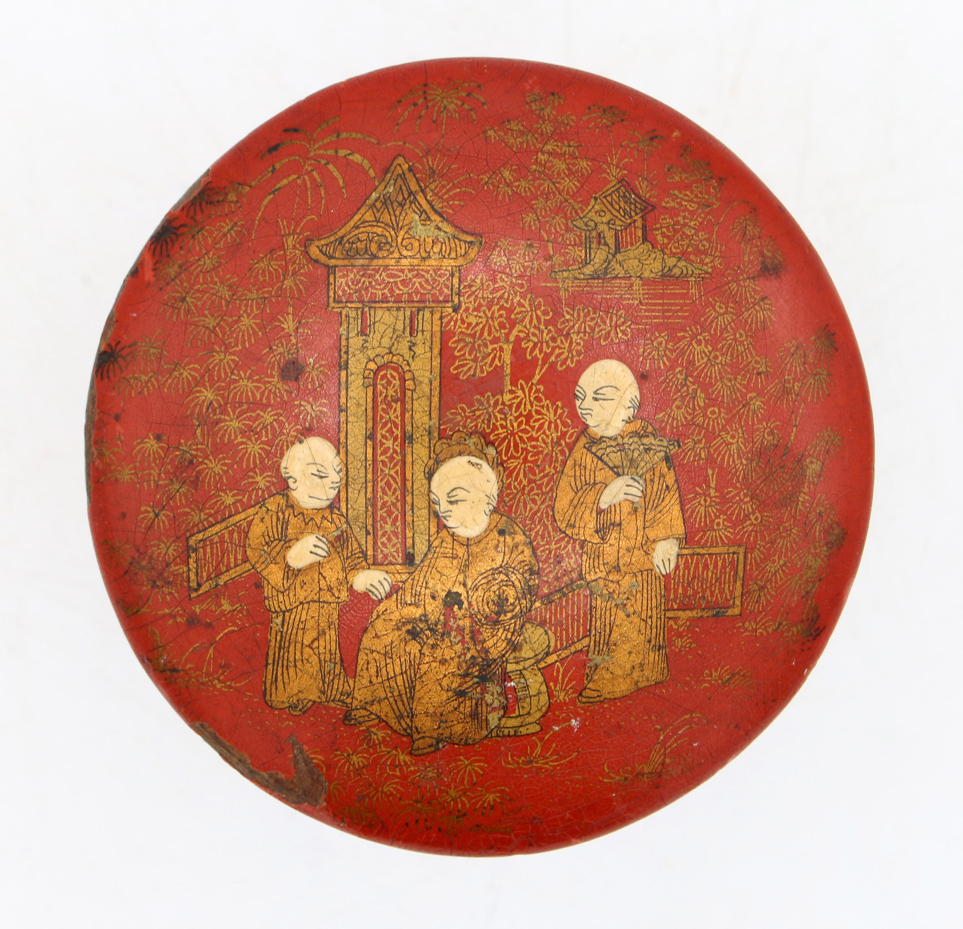 Qing Mid-19th Century Chinese Export Papier Mache Round Tea Canister Box For Sale