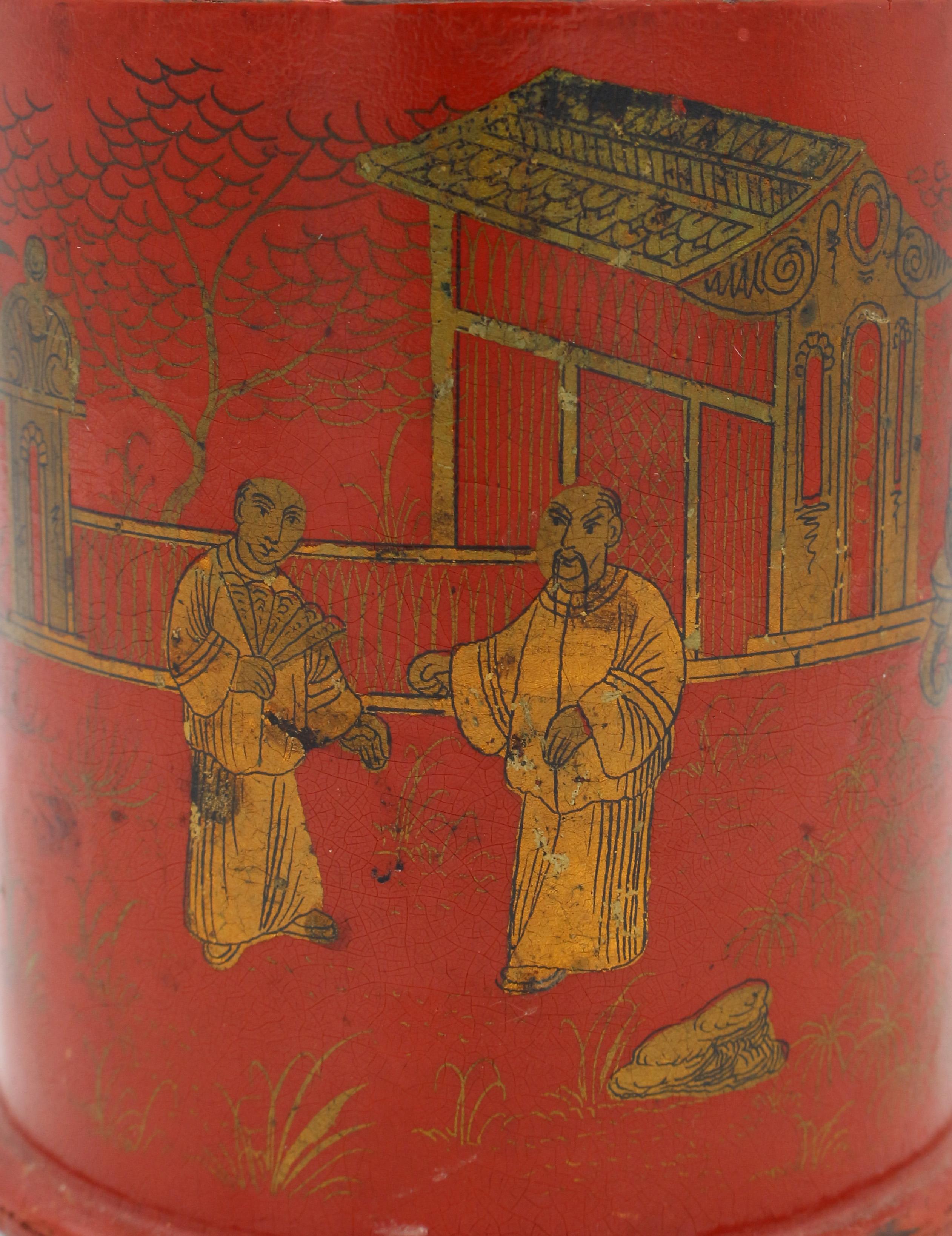 Paper Mid-19th Century Chinese Export Papier Mache Round Tea Canister Box For Sale