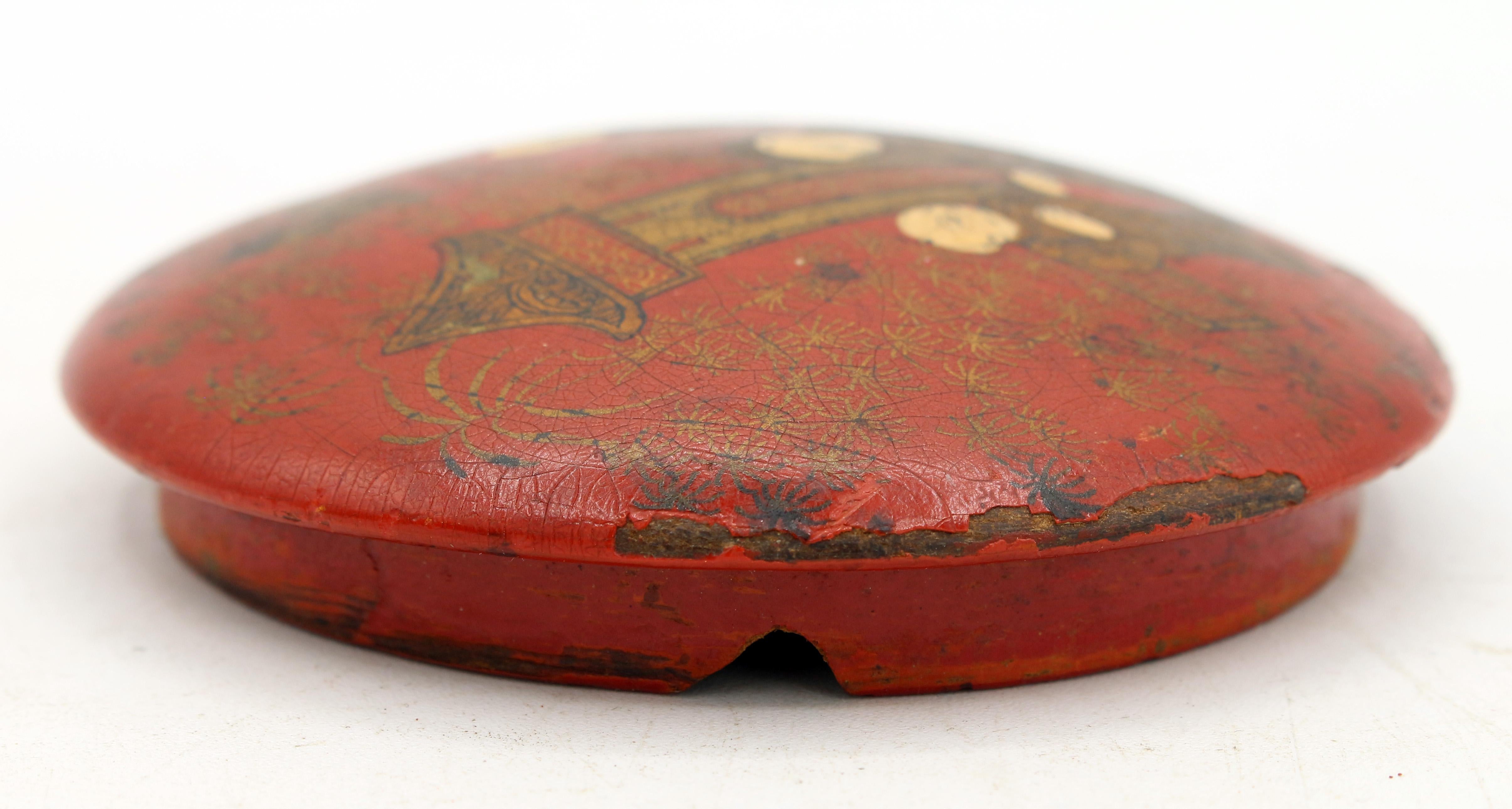 Mid-19th Century Chinese Export Papier Mache Round Tea Canister Box For Sale 2