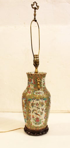 Mid-19th Century Chinese Export Porcelain Rose Medallion Vase Mounted as a Lamp