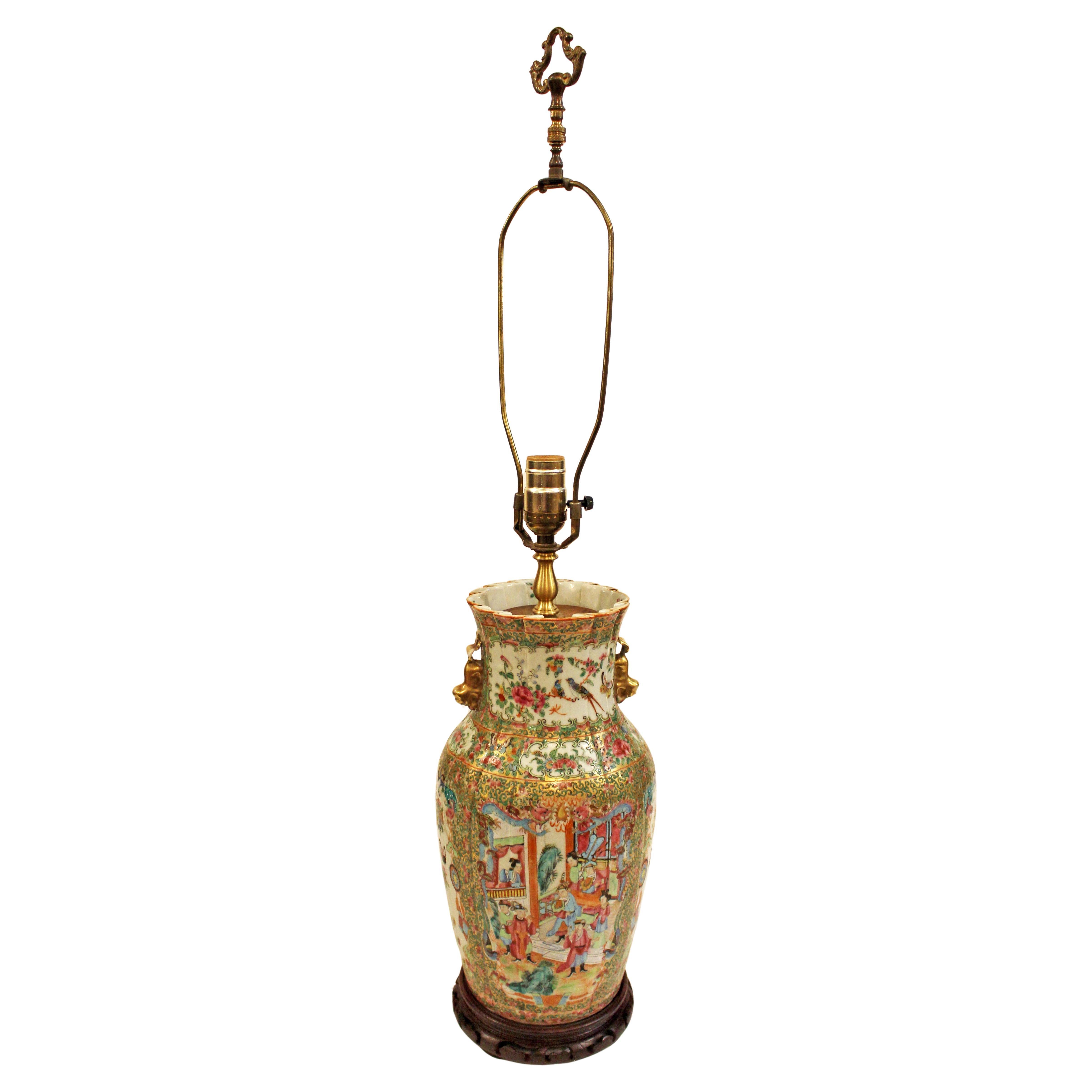 Mid-19th Century Chinese Export Porcelain Rose Medallion Vase Mounted as a Lamp