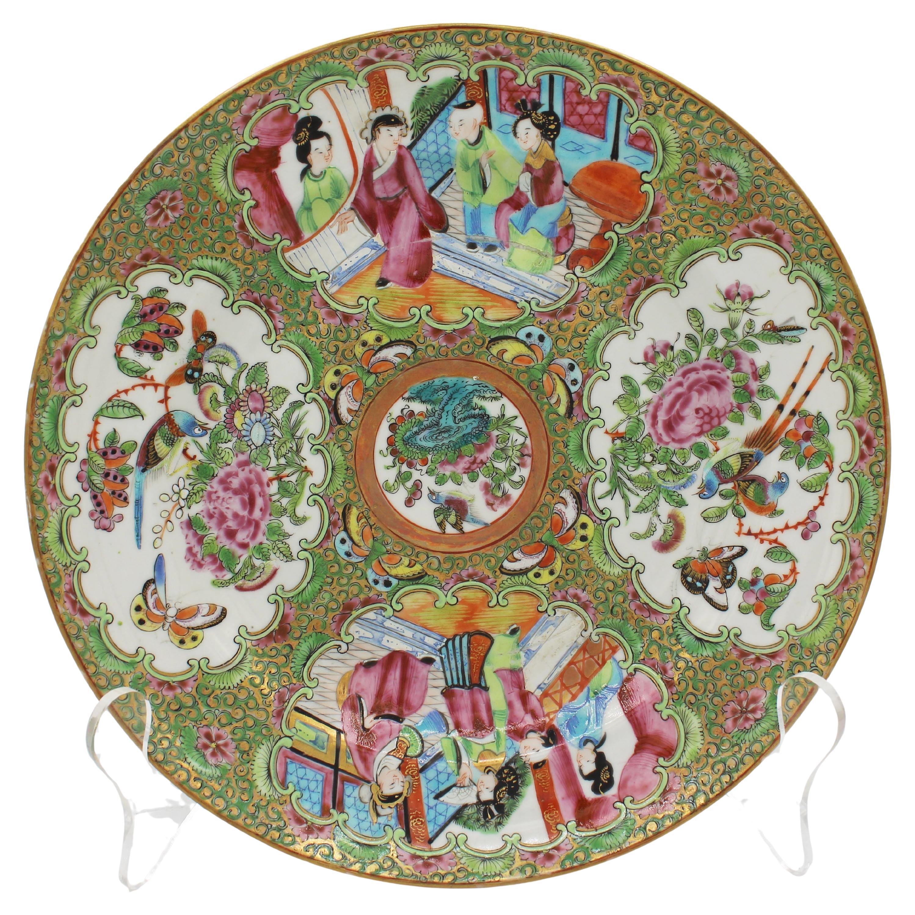 Mid-19th Century Chinese Export Rose Medallion Dinner Plate