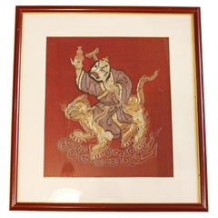 Mid-19th Century Chinese Framed Embroidery of Zhao Gongming