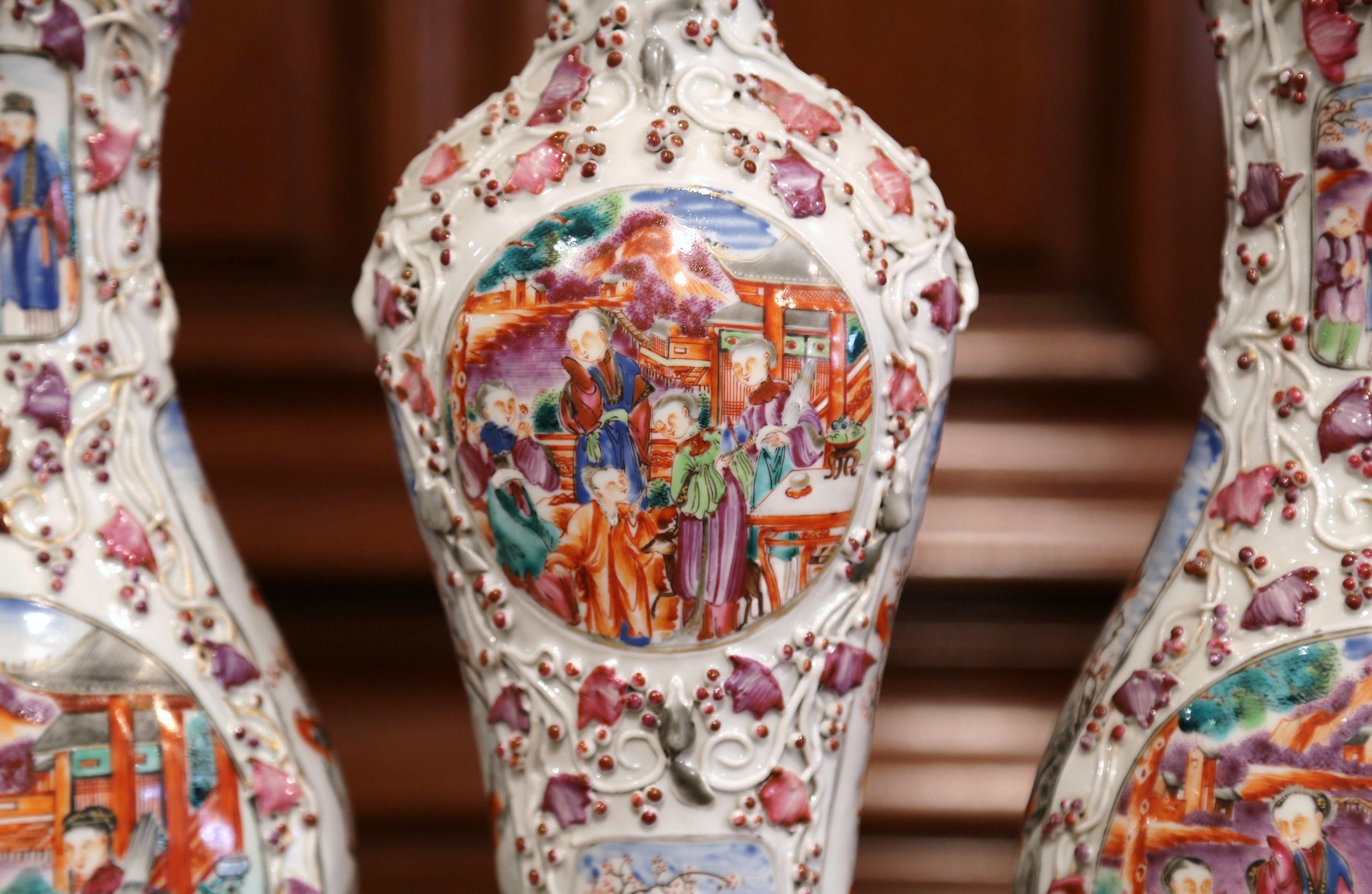 Mid-19th Century Chinese Mandarin Palette Porcelain Garniture Set 6