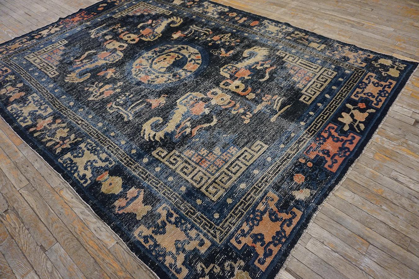 Hand-Knotted Mid 19th Century Chinese Ningxia Carpet ( 6'8