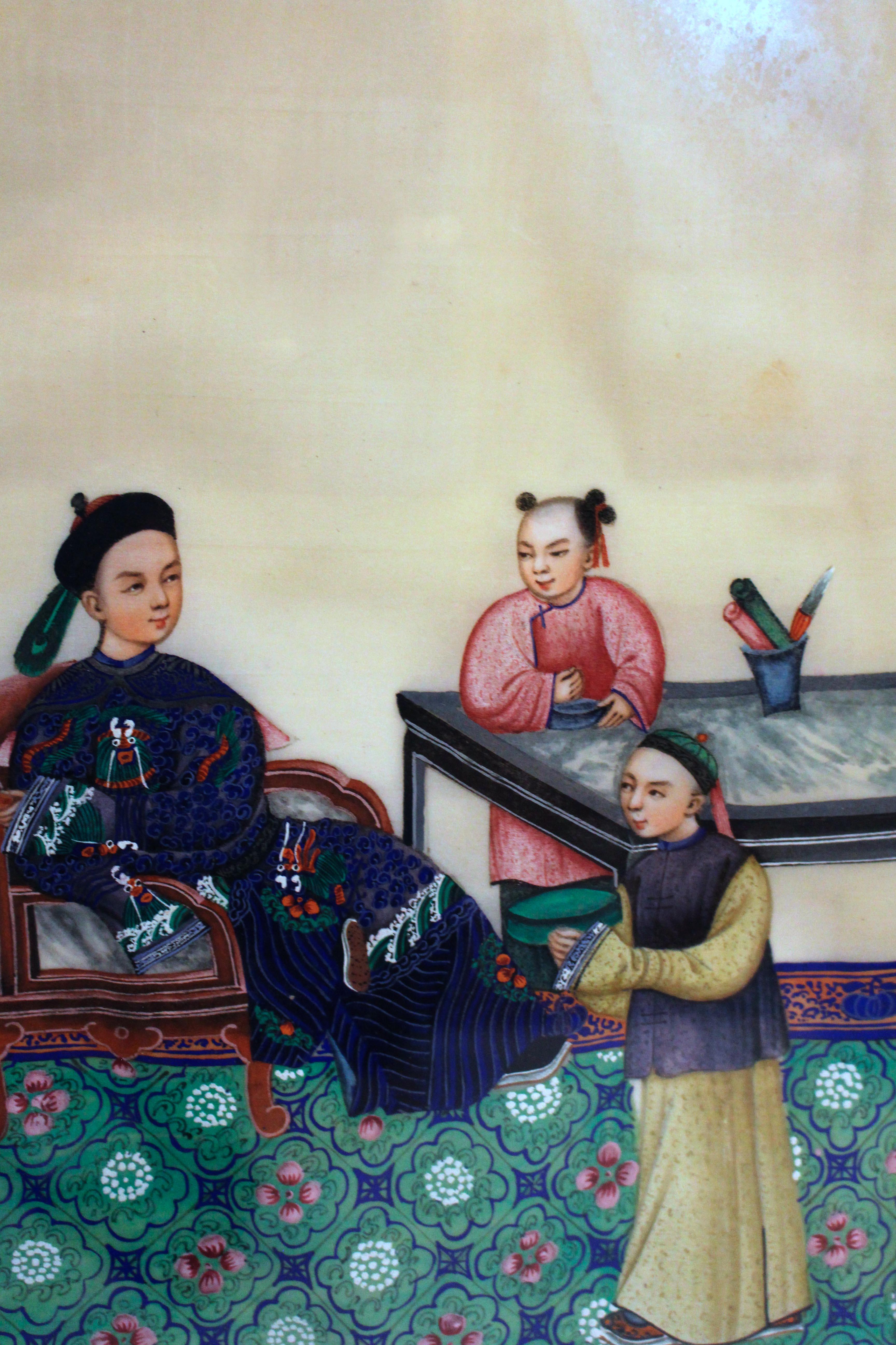 Qing Peinture chinoise du milieu du XIXe siècle sur papier de riz ou de moelle en vente