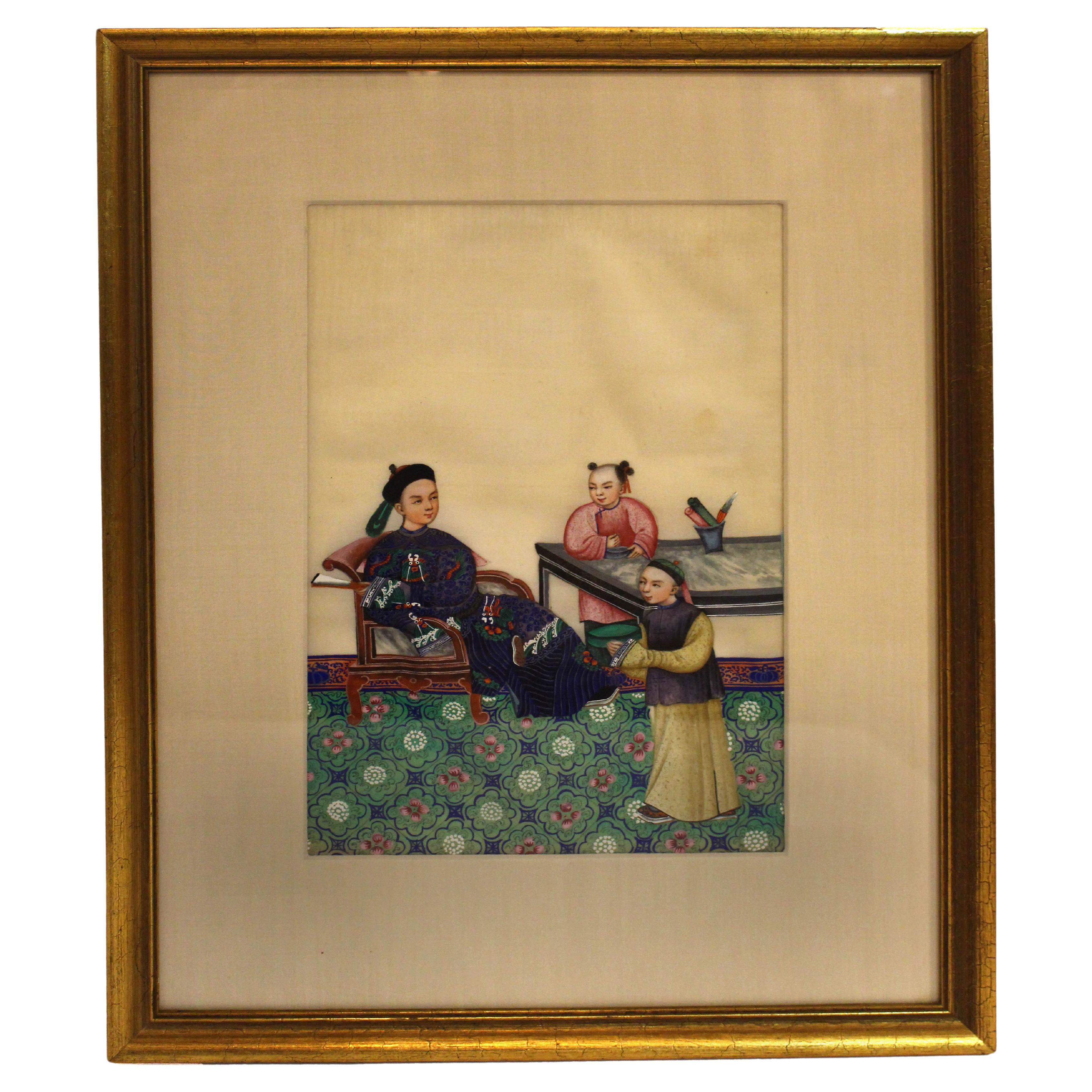 Peinture chinoise du milieu du XIXe siècle sur papier de riz ou de moelle en vente