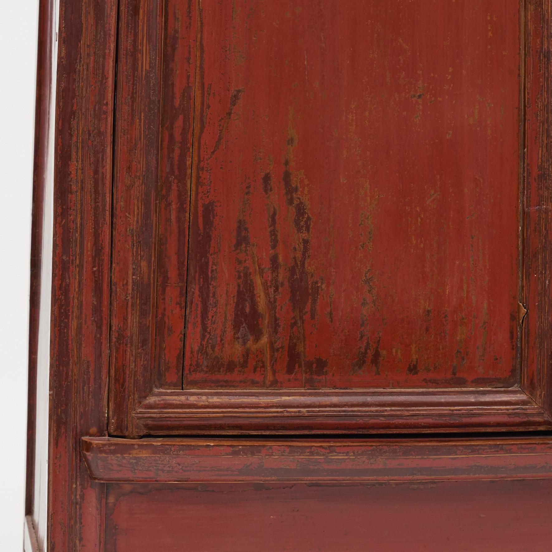 Mid-19th Century Chinese Red Lacquered Wedding Cabinet 3