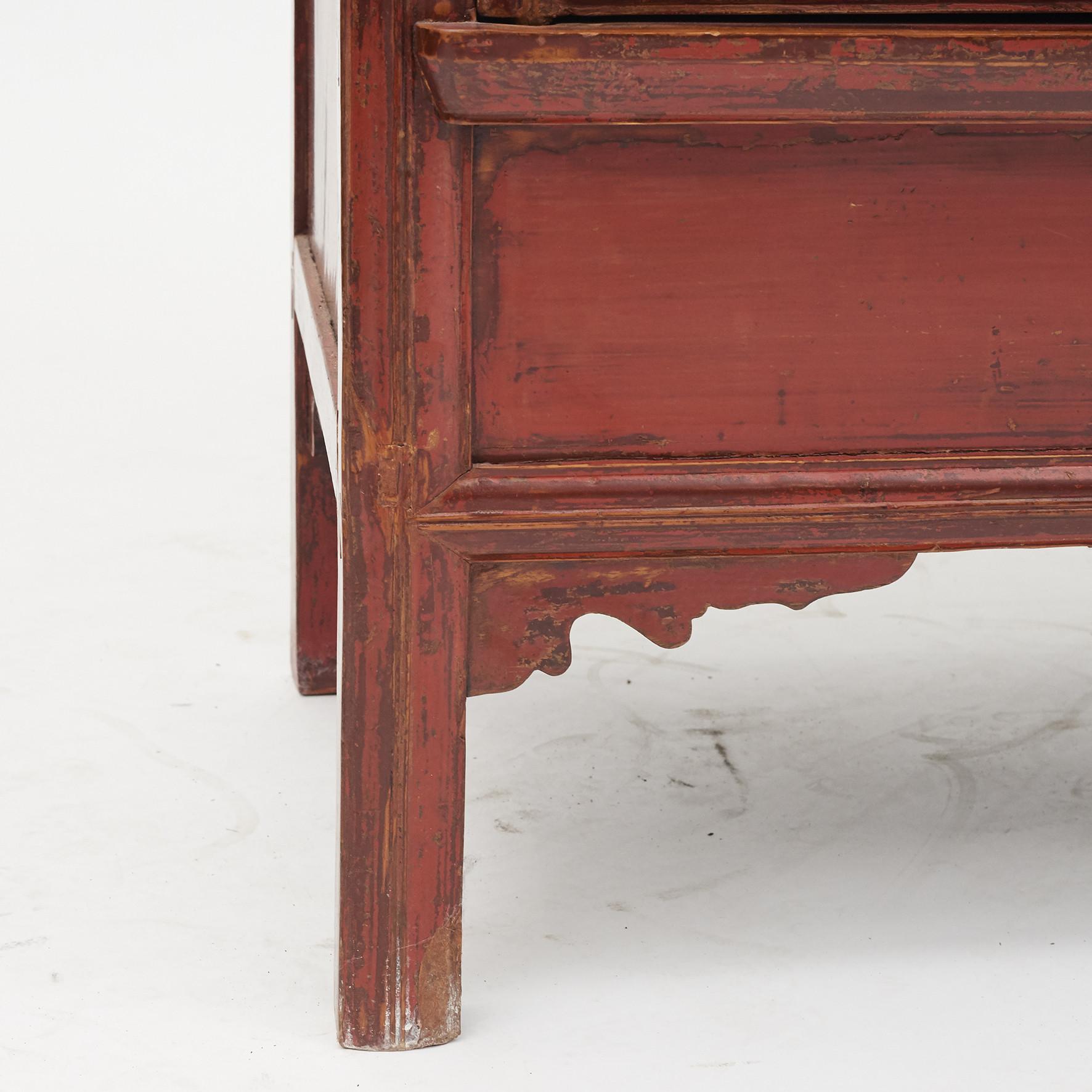 Mid-19th Century Chinese Red Lacquered Wedding Cabinet 4