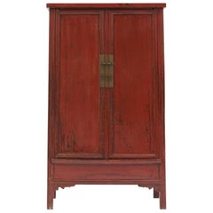 Mid-19th Century Chinese Red Lacquered Wedding Cabinet