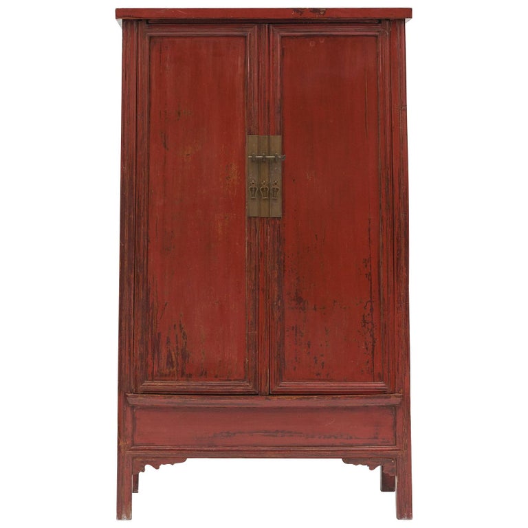Mid-19th Century Chinese Red Lacquered Wedding Cabinet For Sale