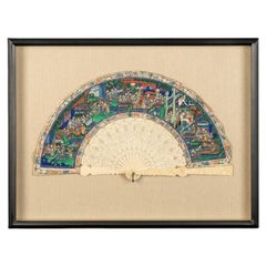 Antique Mid 19th Century Chinese Telescopic Canton Fan with Carved Bone Stays