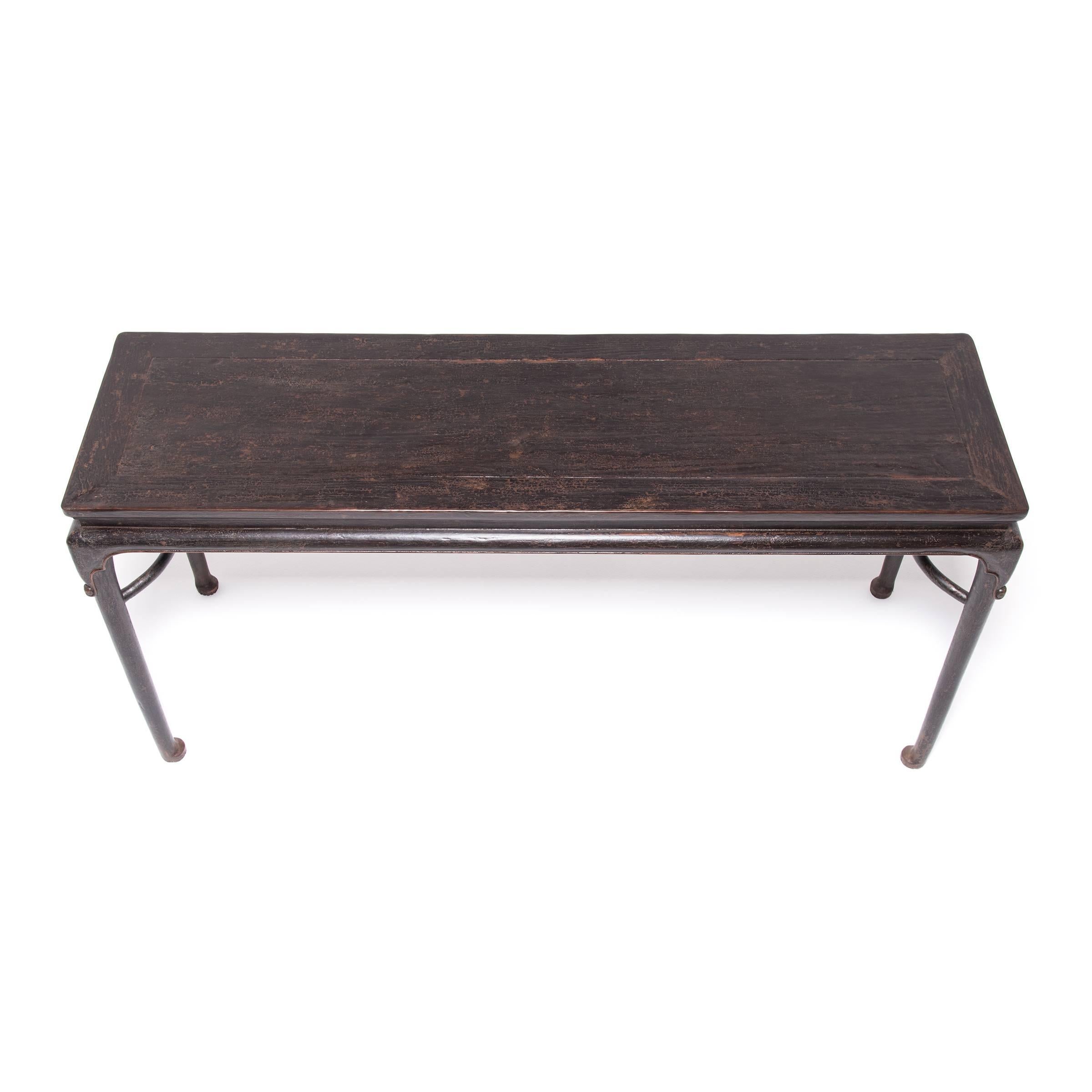 Elm Mid-19th Century Chinese Waisted Lacquer Altar Table with Hoof Feet