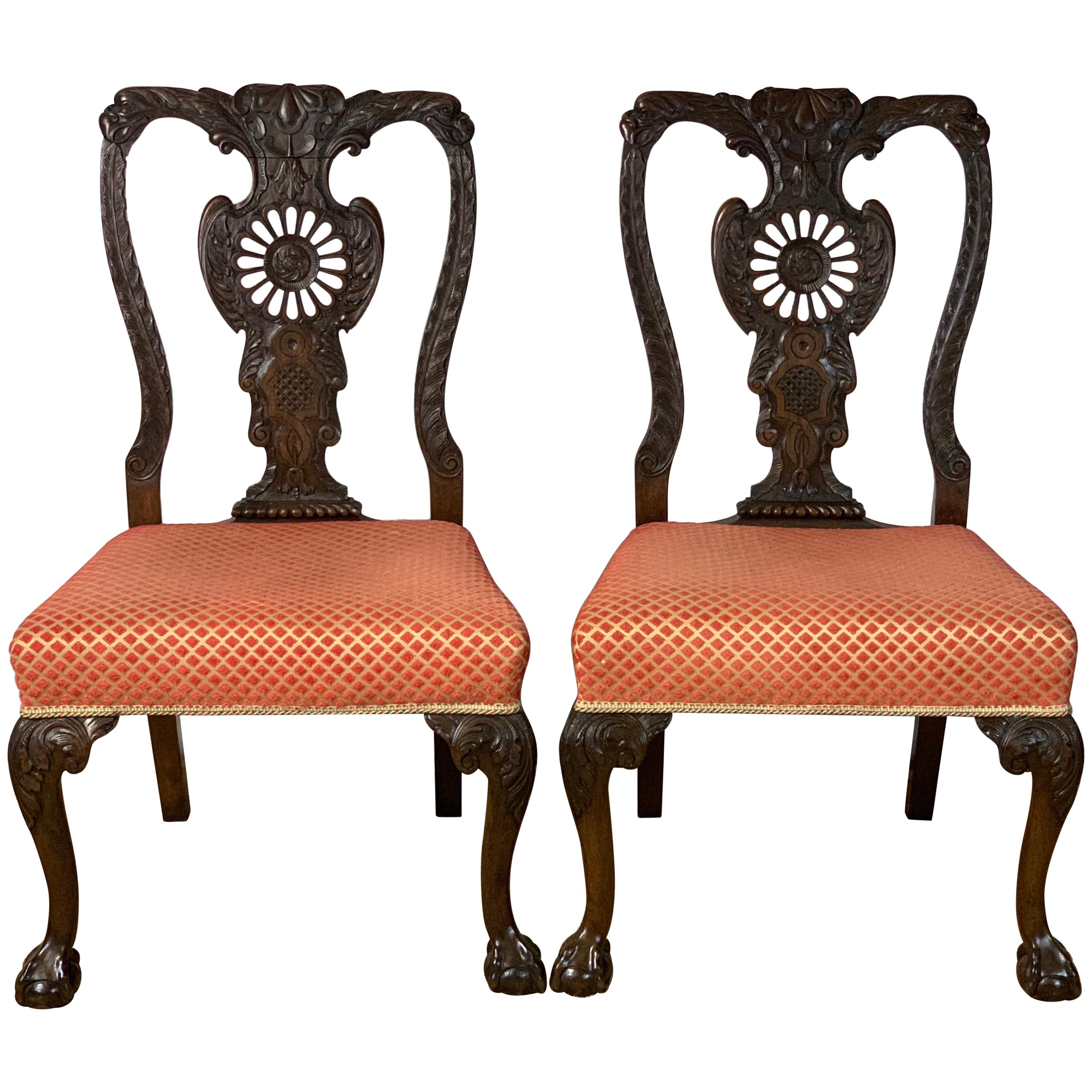Mid-19th Century Chippendale Style Carved Mahogany Side Chairs