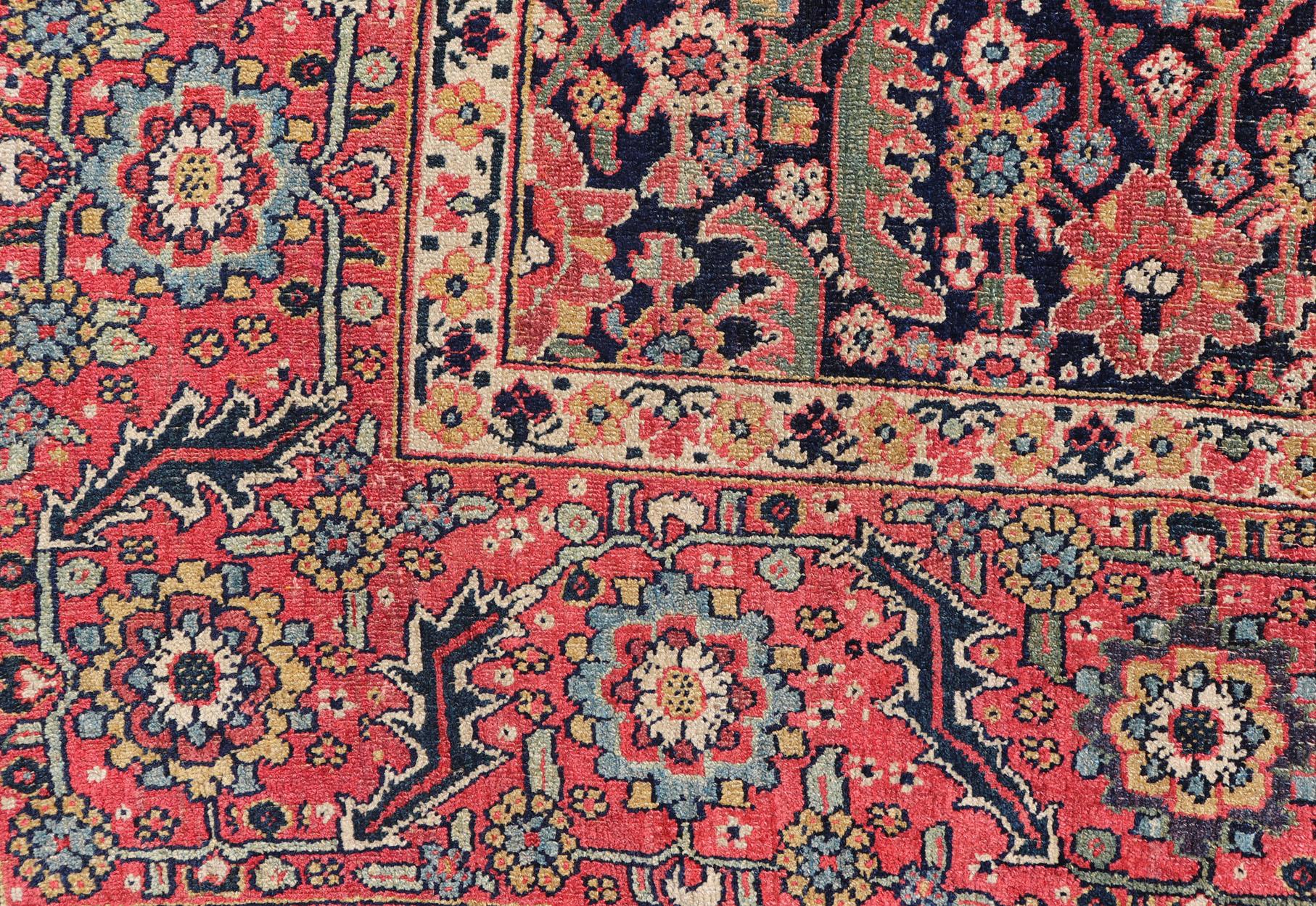 Mid-19th Century, circa 1850 Antique Persian Joshegan Gallery Rug in Blue Field For Sale 4