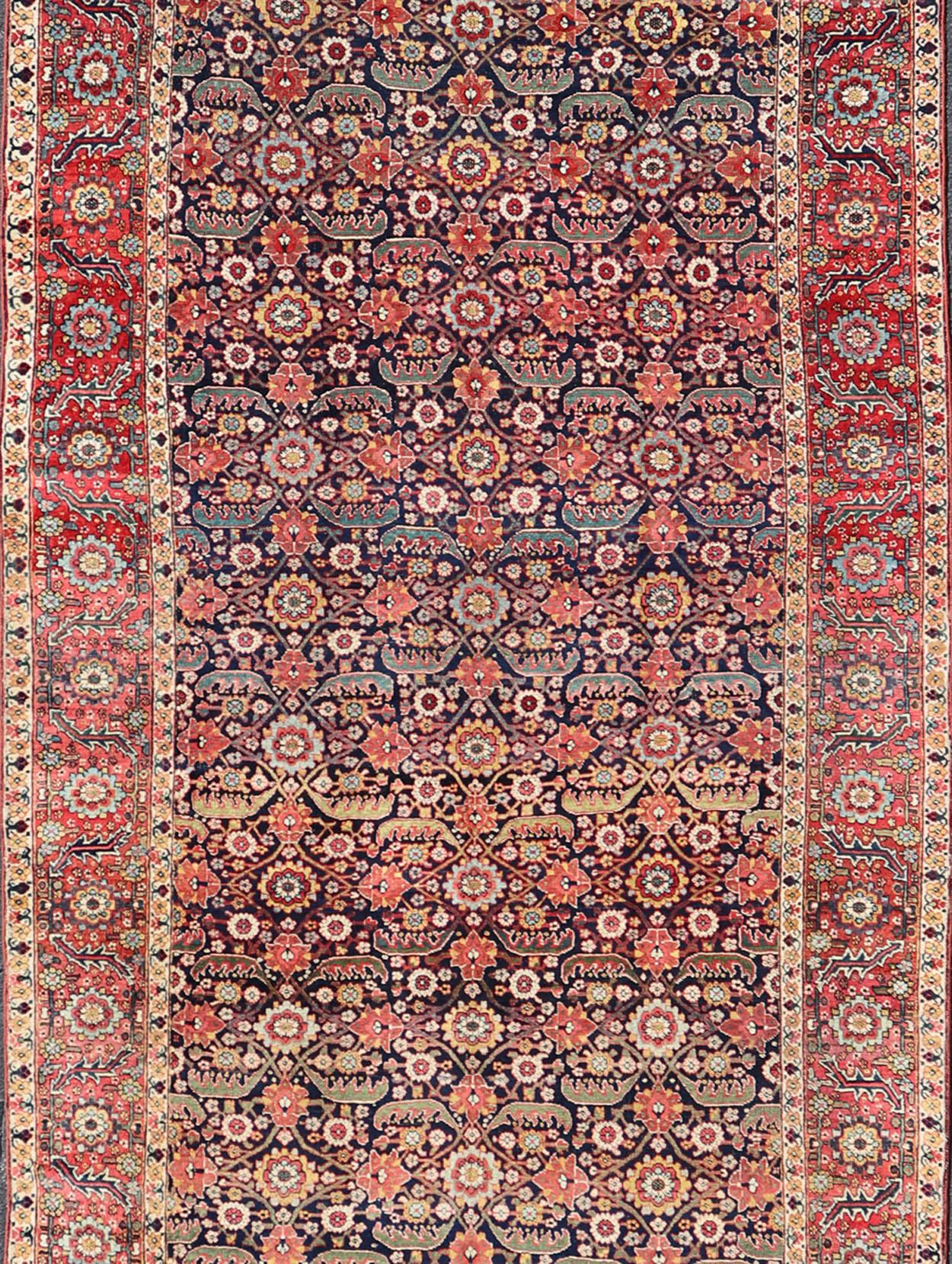 Mid-19th Century, circa 1850 Antique Persian Joshegan Gallery Rug in Blue Field For Sale 8