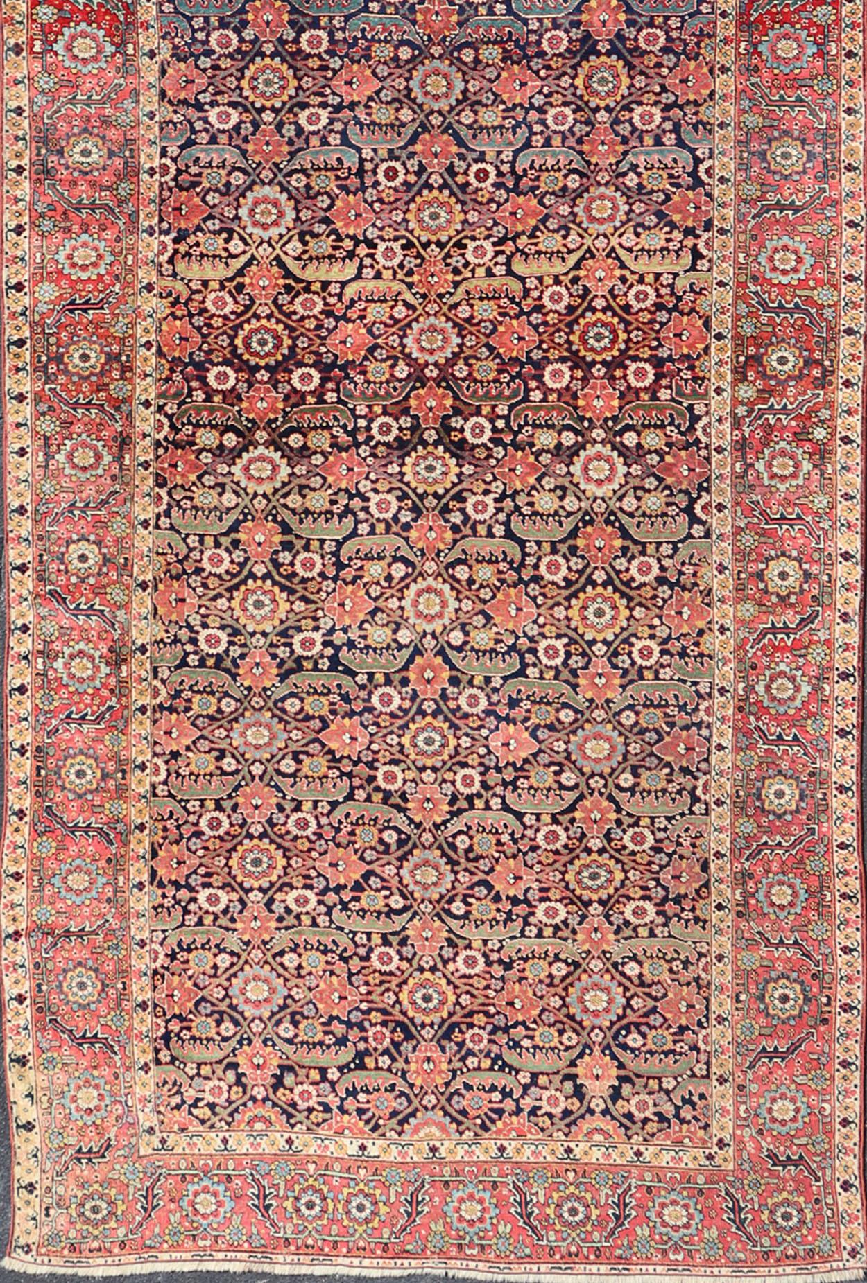 Mid-19th Century, circa 1850 Antique Persian Joshegan Gallery Rug in Blue Field For Sale 9