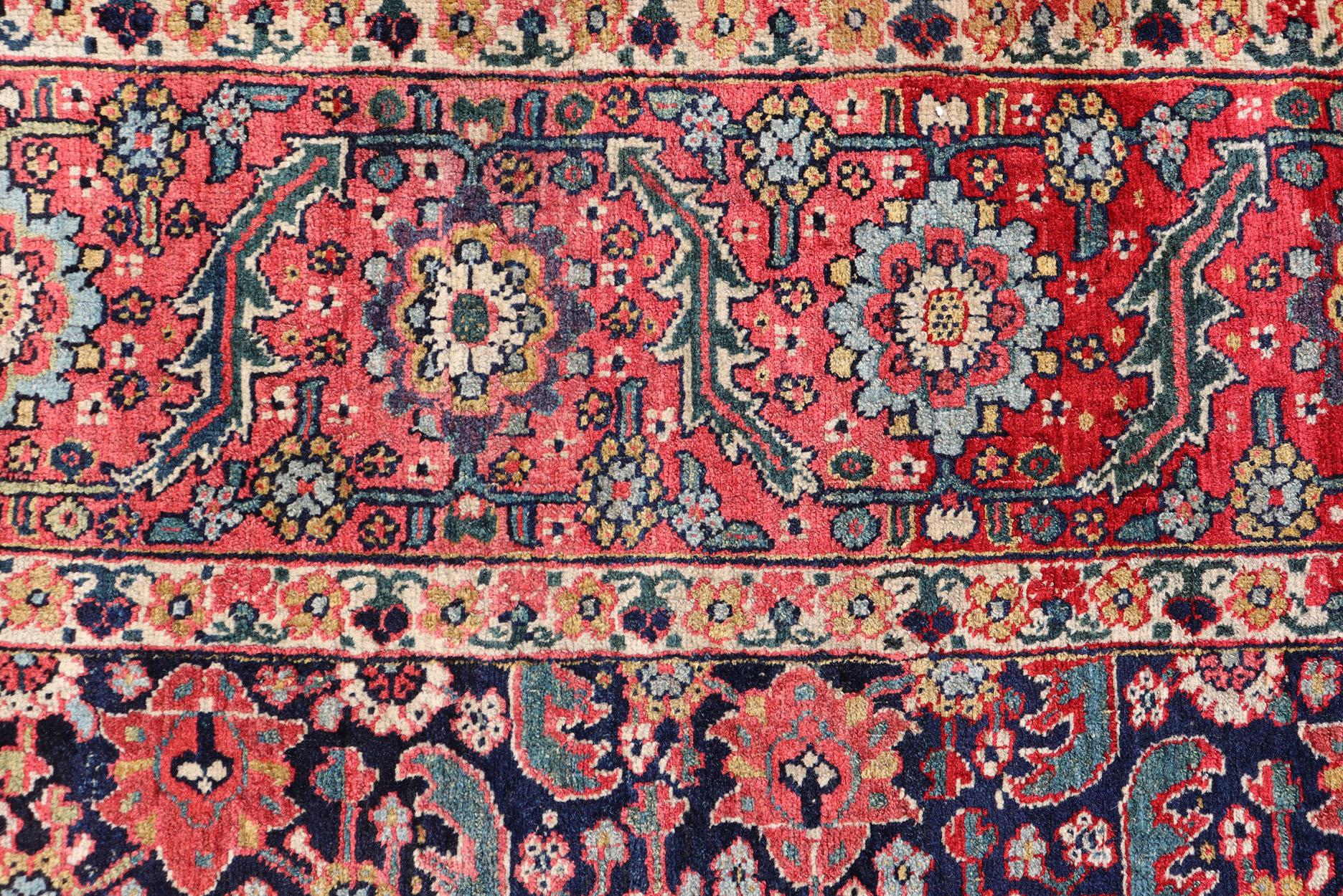 Wool Mid-19th Century, circa 1850 Antique Persian Joshegan Gallery Rug in Blue Field For Sale