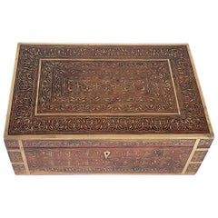 Antique Mid-19th Century Colonial Brass Inlaid Hardwood Fitted Box