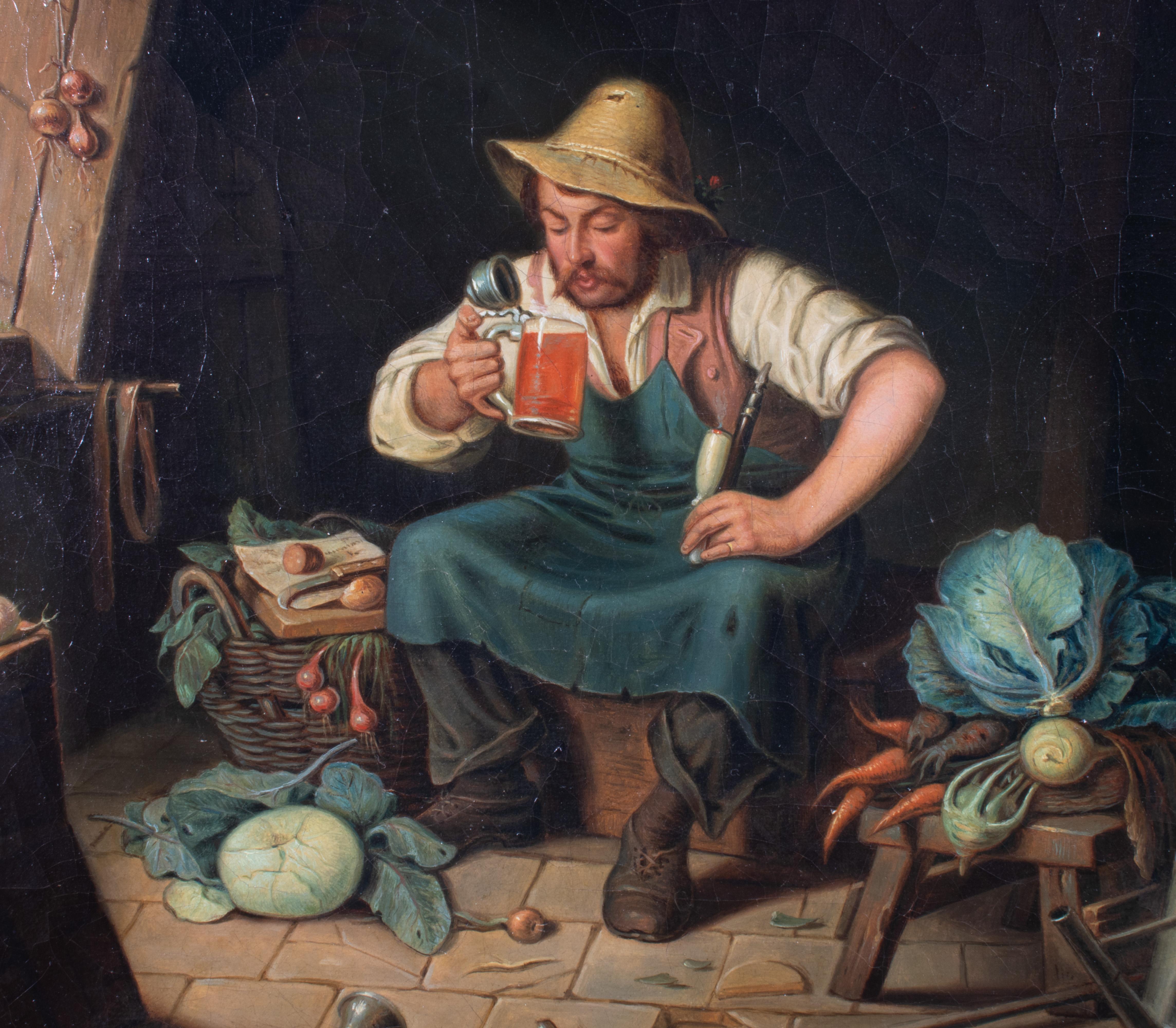 Mitte des 19. Jahrhunderts Kontinentales Öl auf Leinwand von Mann beim Trinken (Viktorianisch) im Angebot