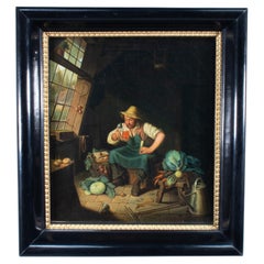 Mid-19th Century Continental Oil on Canvas of Man Drinking