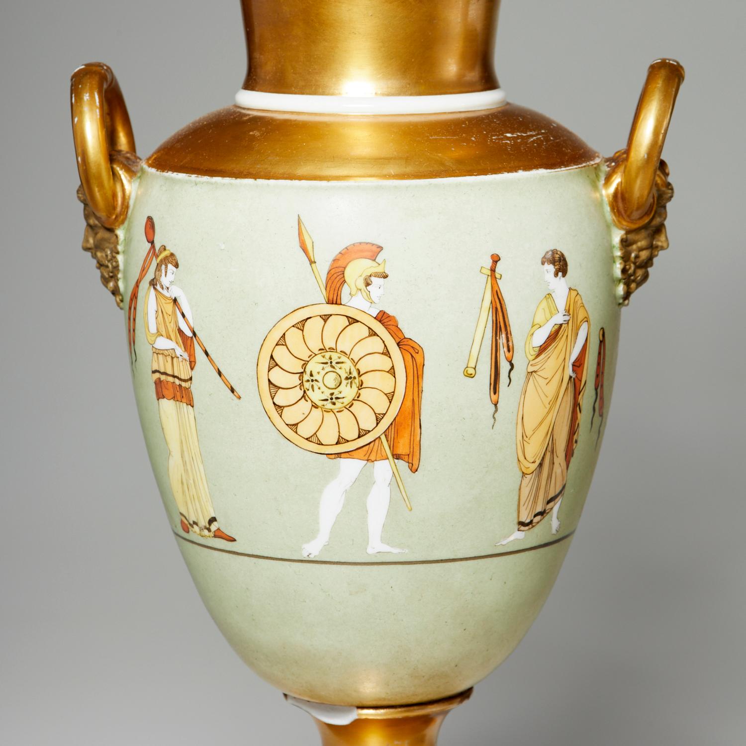 Classical Greek Mid 19th Century Continental Porcelain Urn Converted to a Lamp For Sale