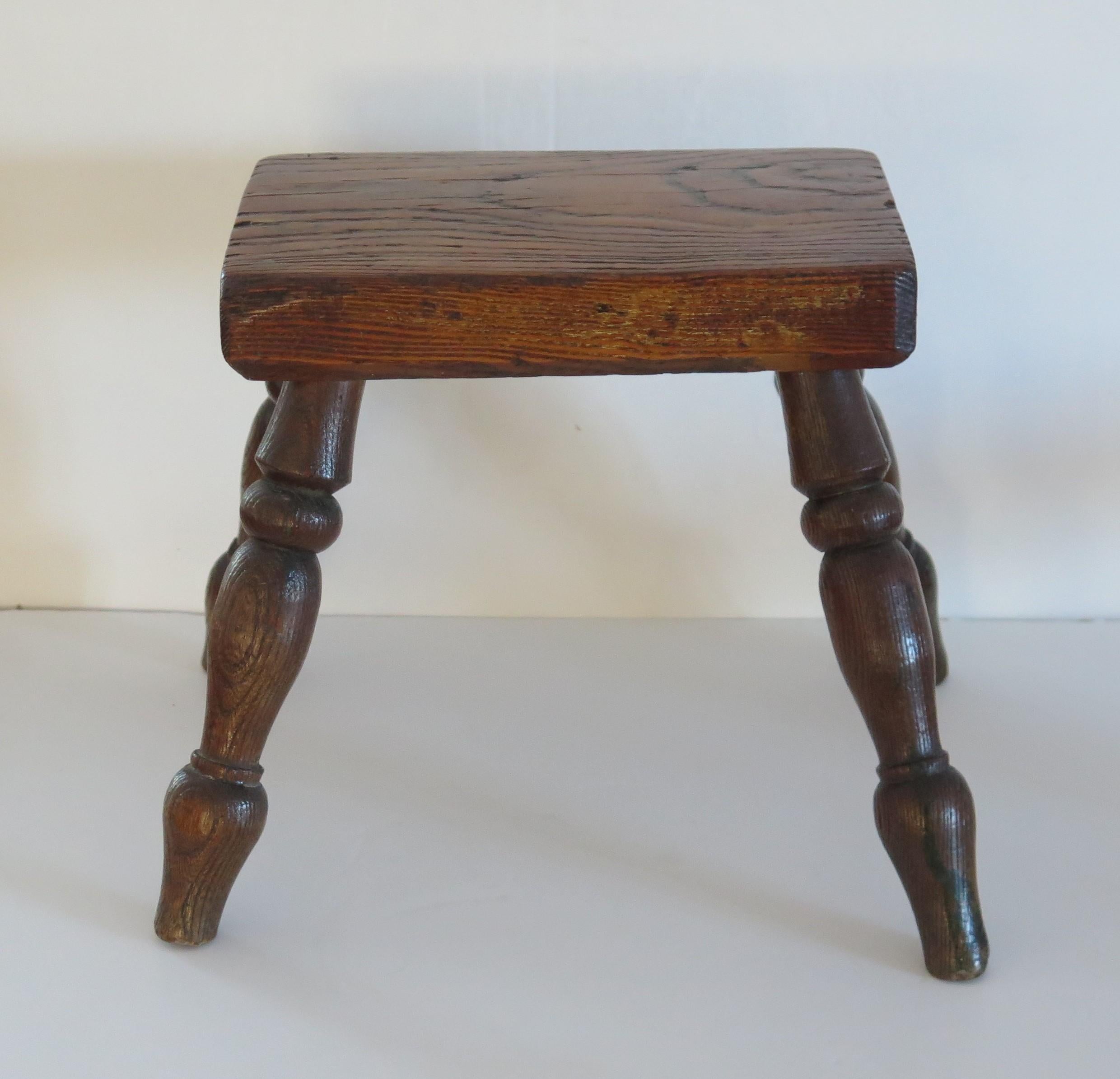 British Mid 19th Century Country Candle Stool in Elm, English, circa 1840 For Sale