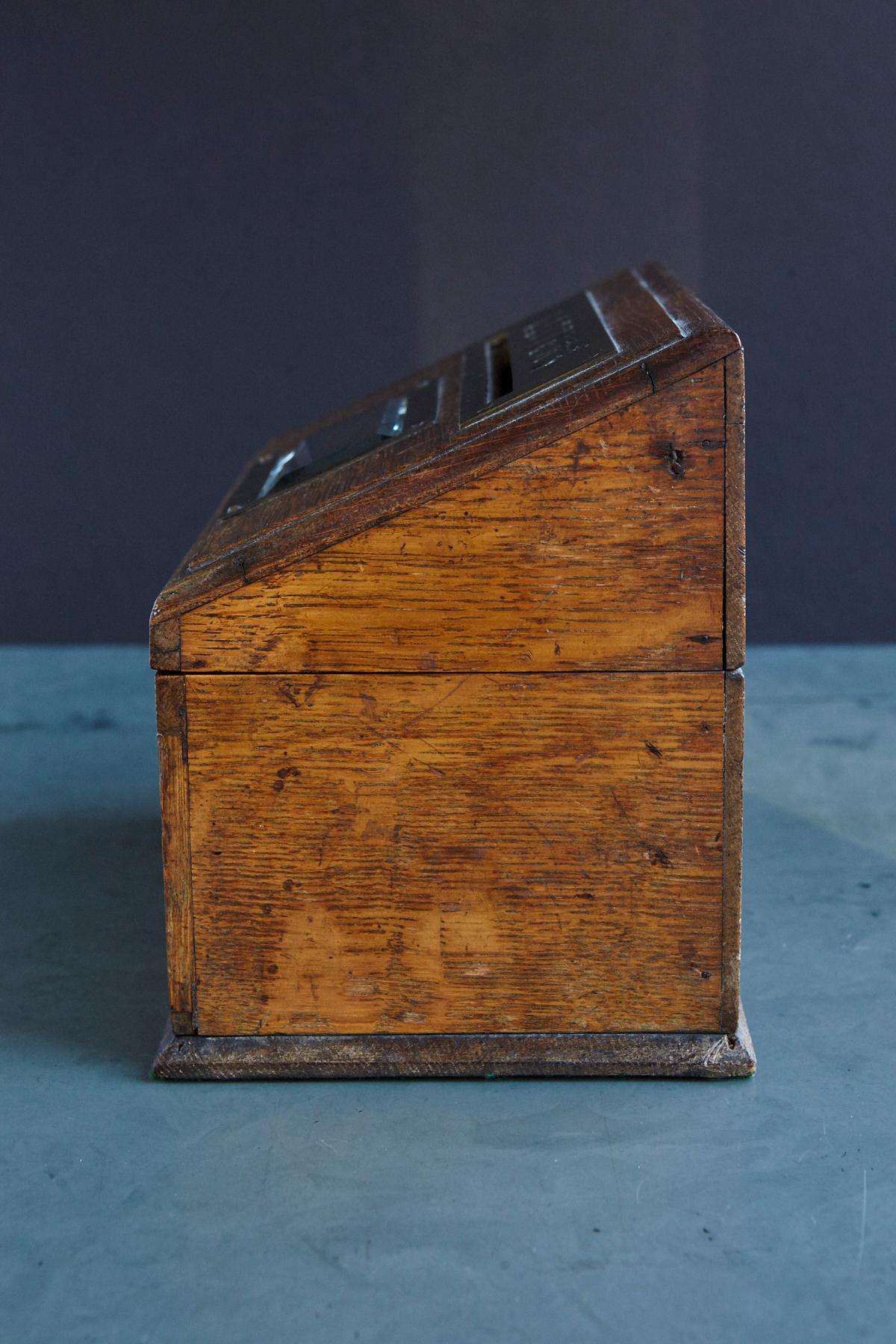 Mid-19th Century Country House Oak Letter Box with Brass Slot and Beveled Glass 1